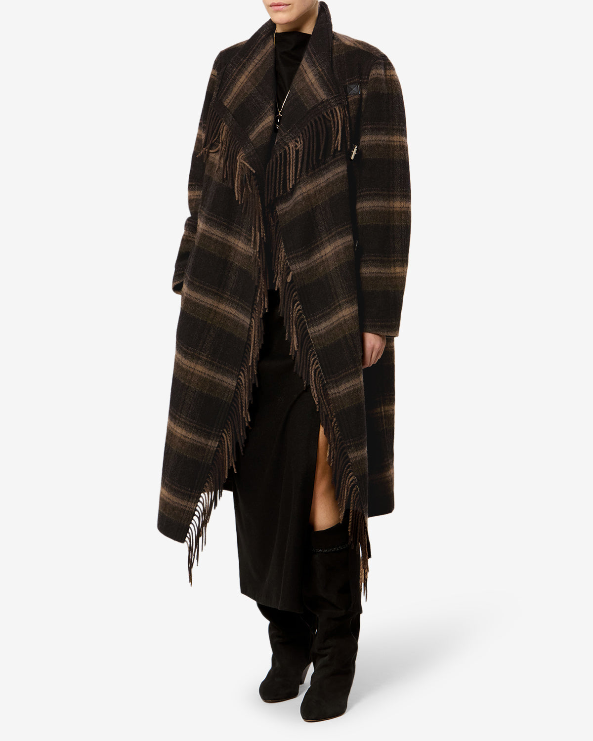 Isabel Marant Gihan manteau laine Noir Kaki à franges