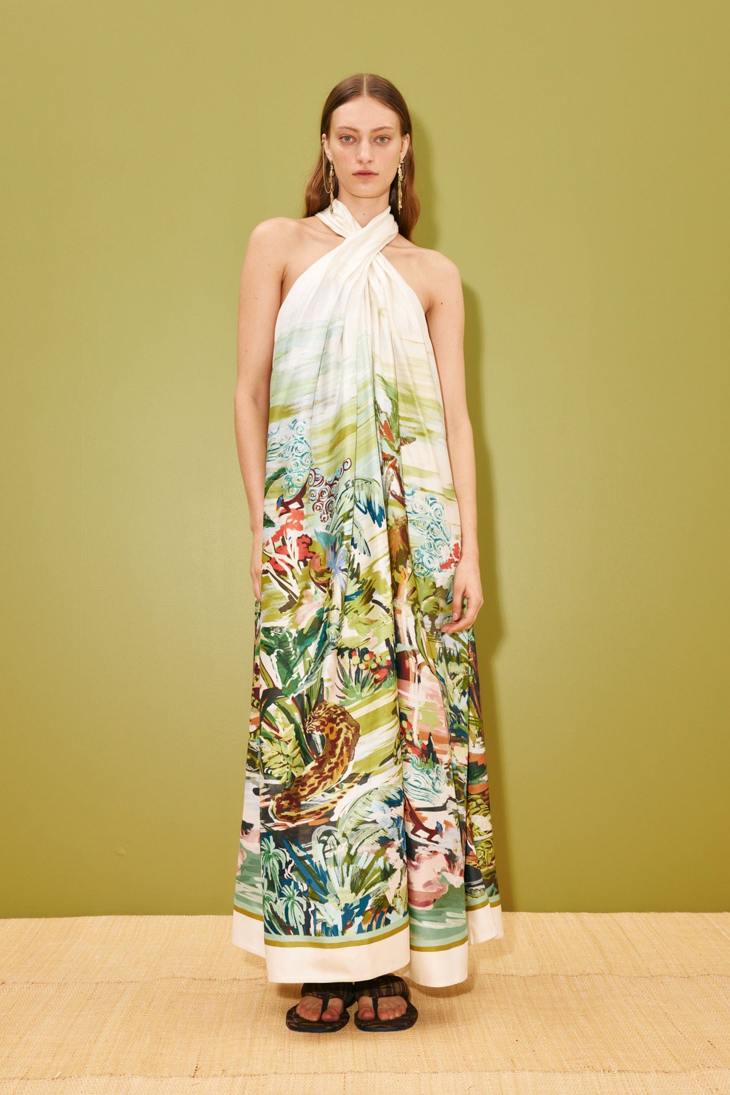 Alemaïs Jungle Boogie robe halter soie trapèze