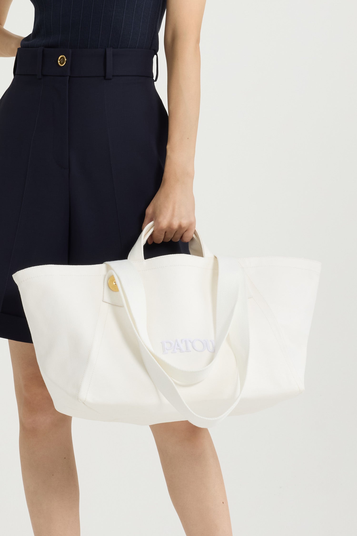 Patou AC089 tote blanc toile coton logo brodé grand