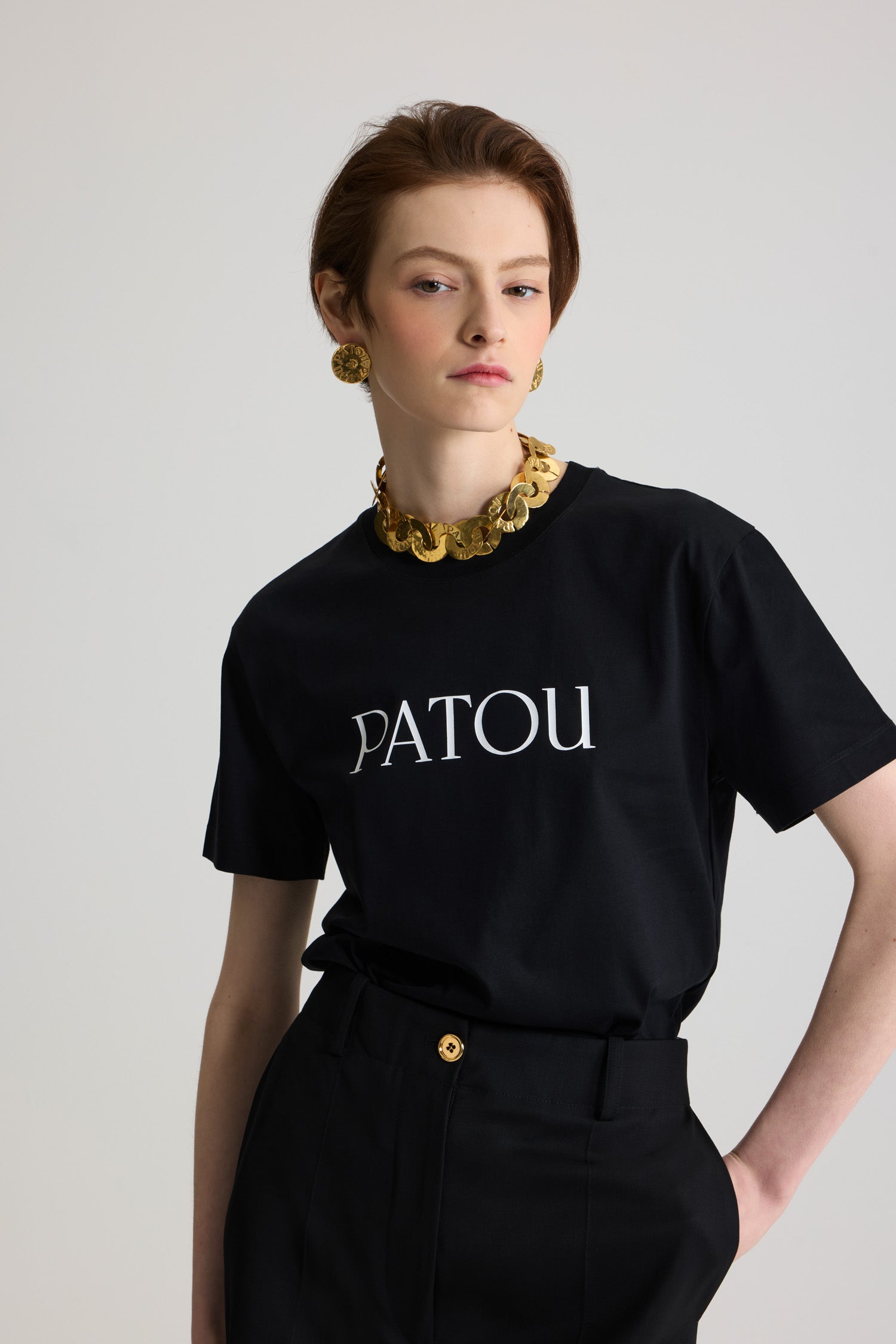 Patou t-shirt logo coton bio noir lettrage blanc