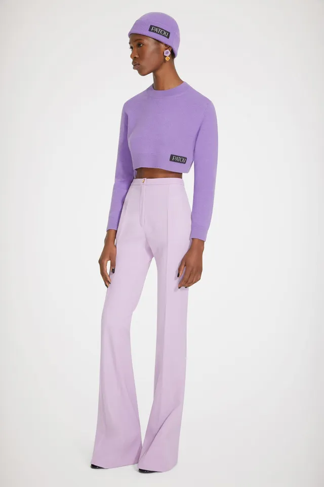 Patou KN099 pull cropped violet laine cachemire M col rond