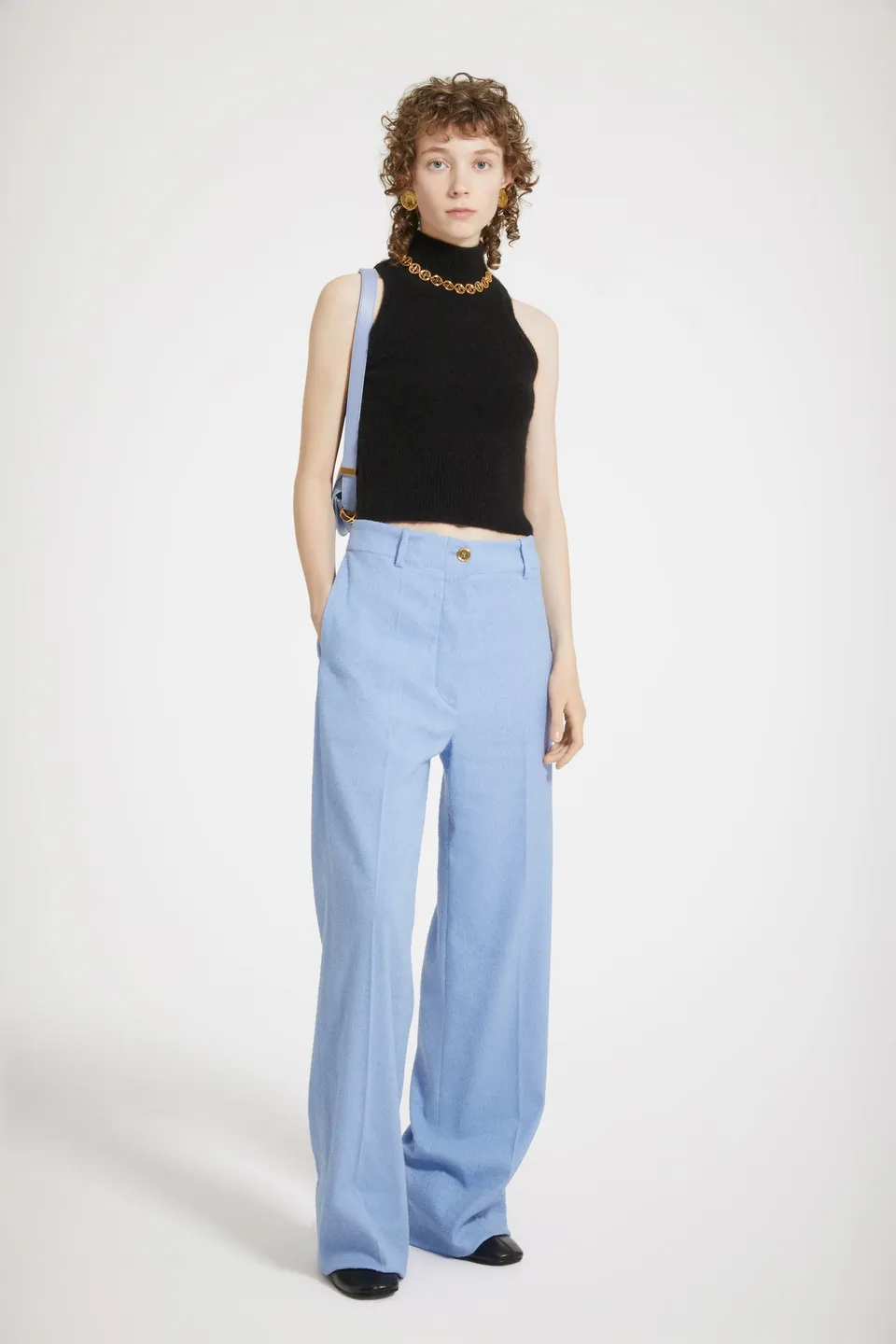 Patou H23TR002 pantalon long bleu glace tweed stretch