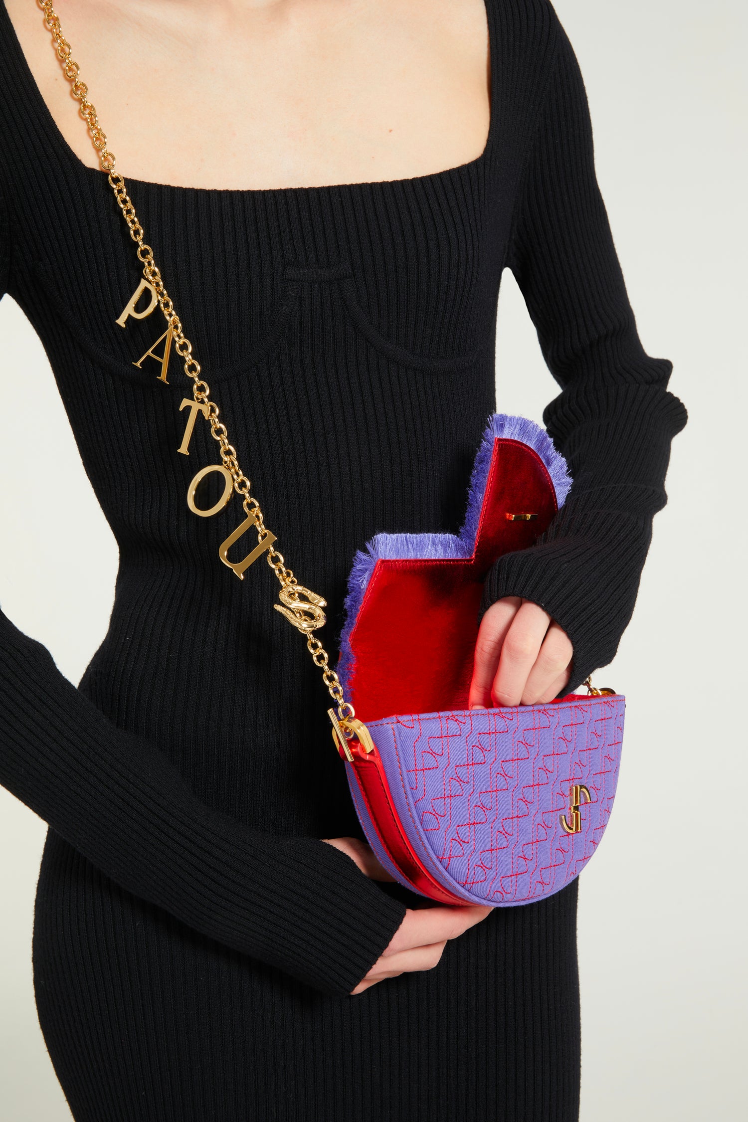Patou Le Petit Patou BA007 sac denim violet cuir