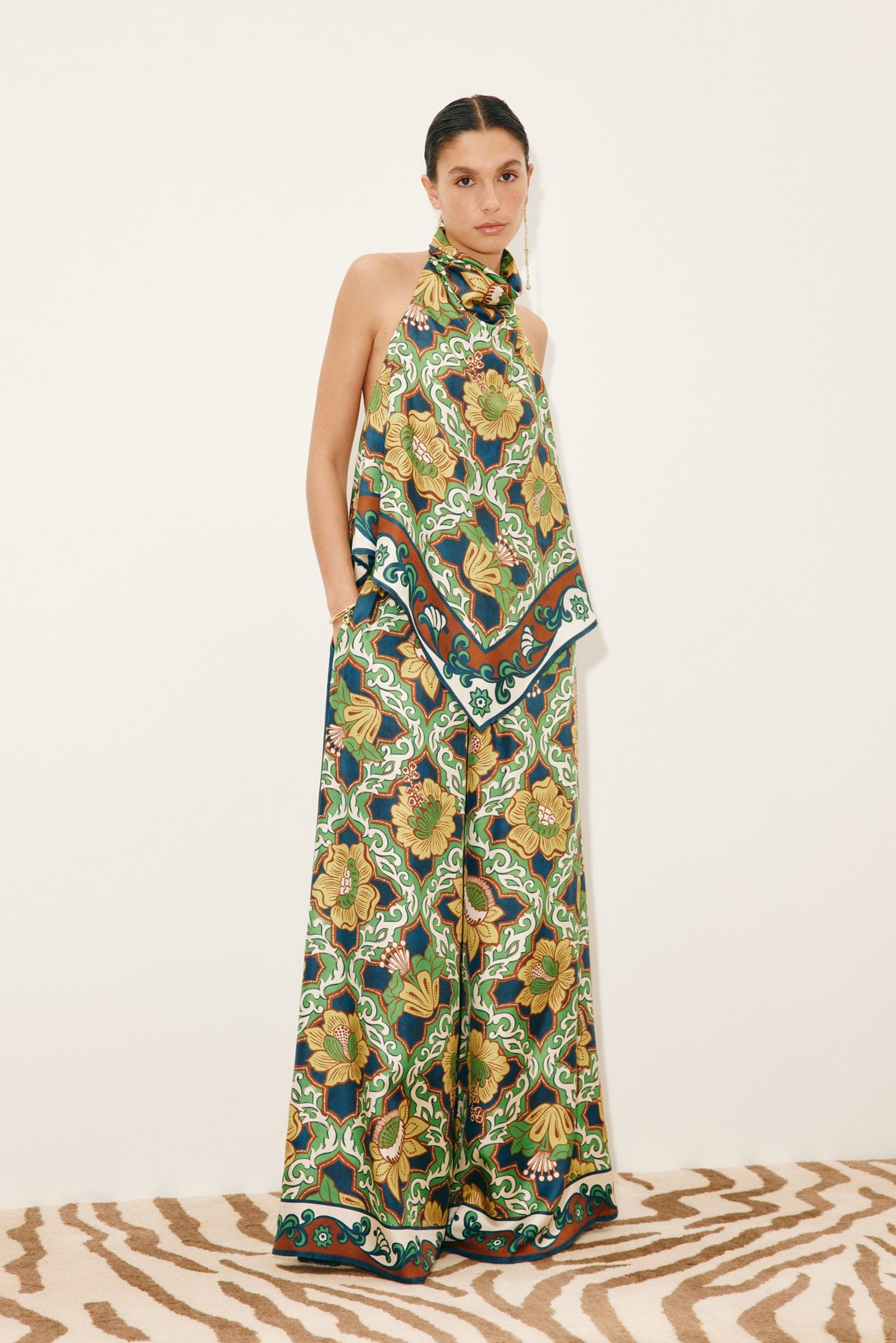 Alemais Liana pantalon palazzo soie imprimé