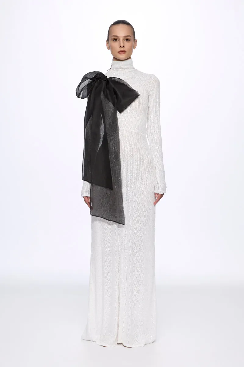ATU Body Couture robe midi sequins blanche nœud S