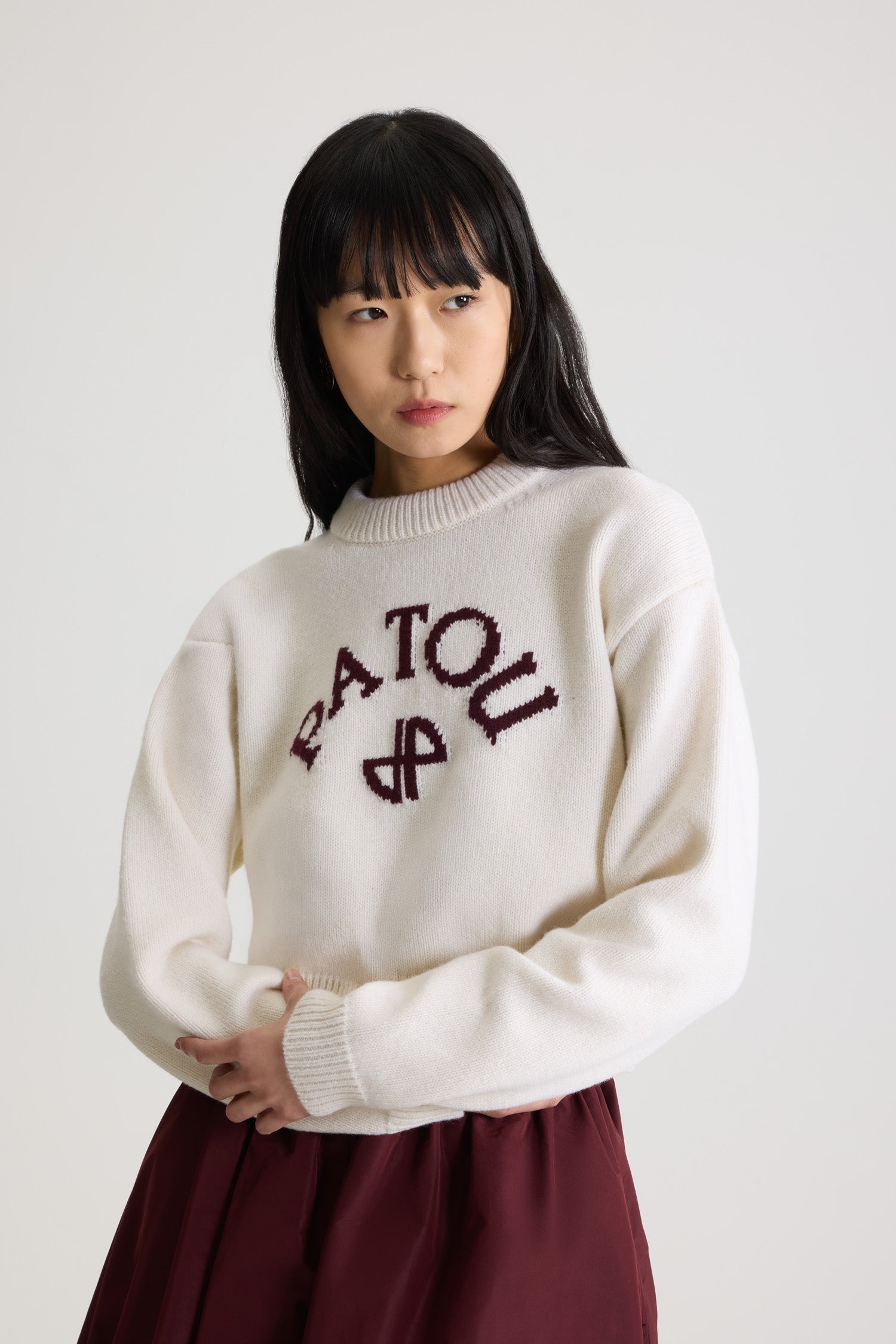 Patou KN278 pull laine cachemire blanc logo JP