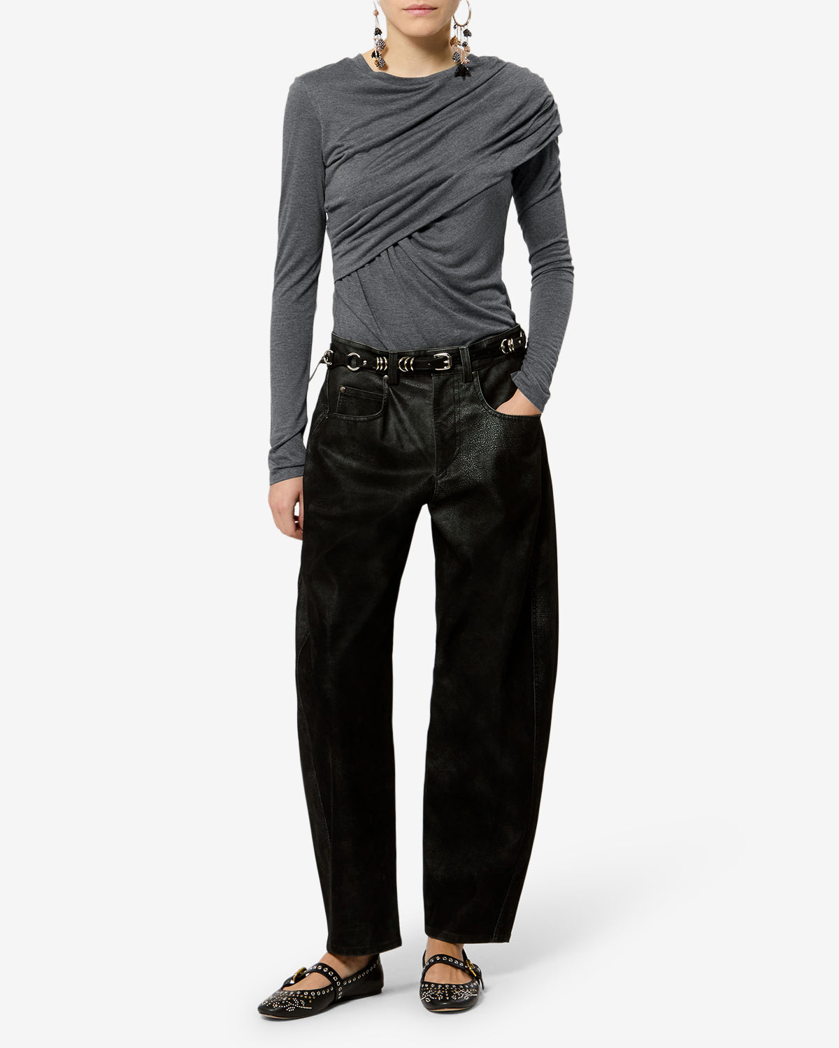 Isabel Marant Dressi HT0656FD top jersey gris drapé