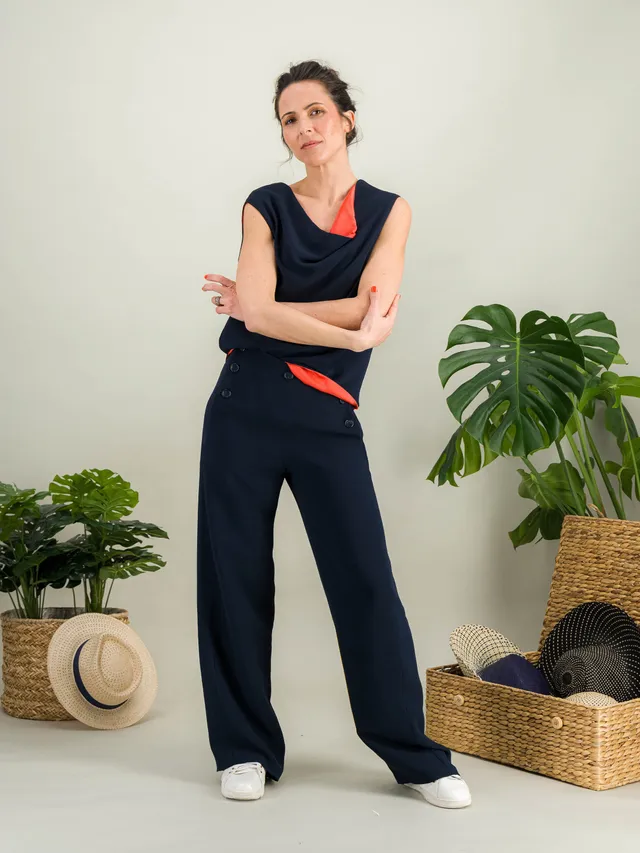 Anahide Saint André Matelot pantalon large bleu marine 34
