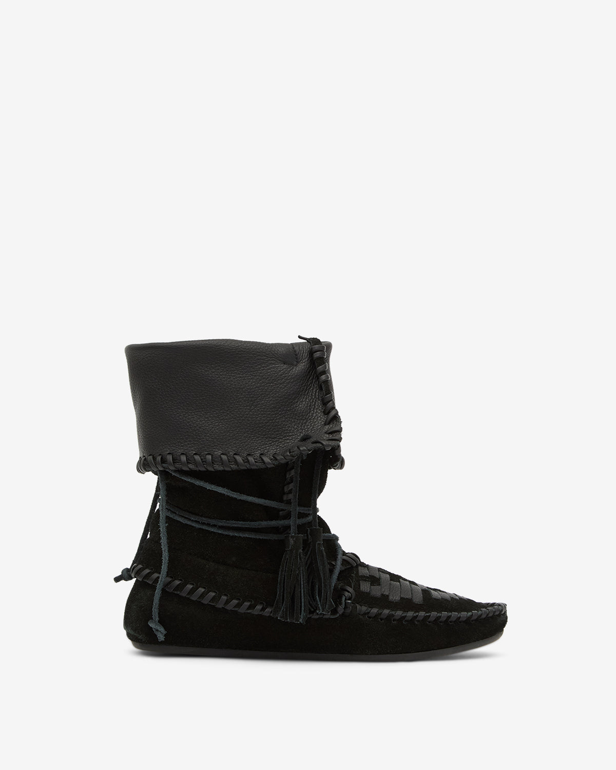 Isabel Marant Winki boots cuir noir tressé pompons