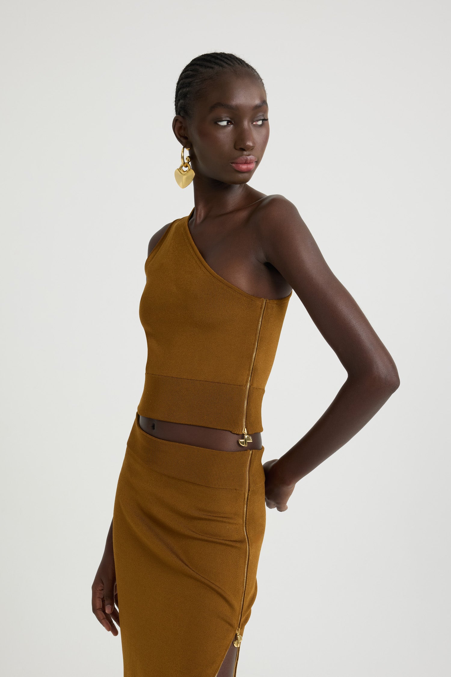 Patou KN244 top asymétrique caramel crêpe taille XS-XXL