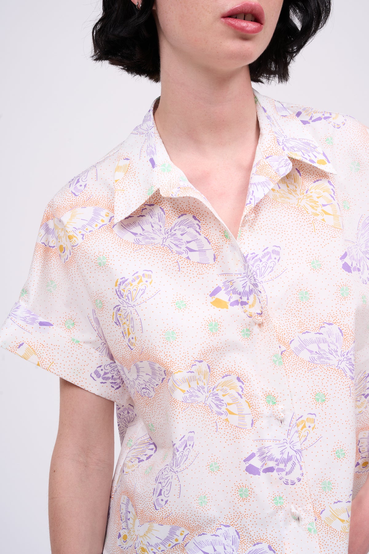 Paul & Joe Chemise courte popeline coton imprimé damier papillon