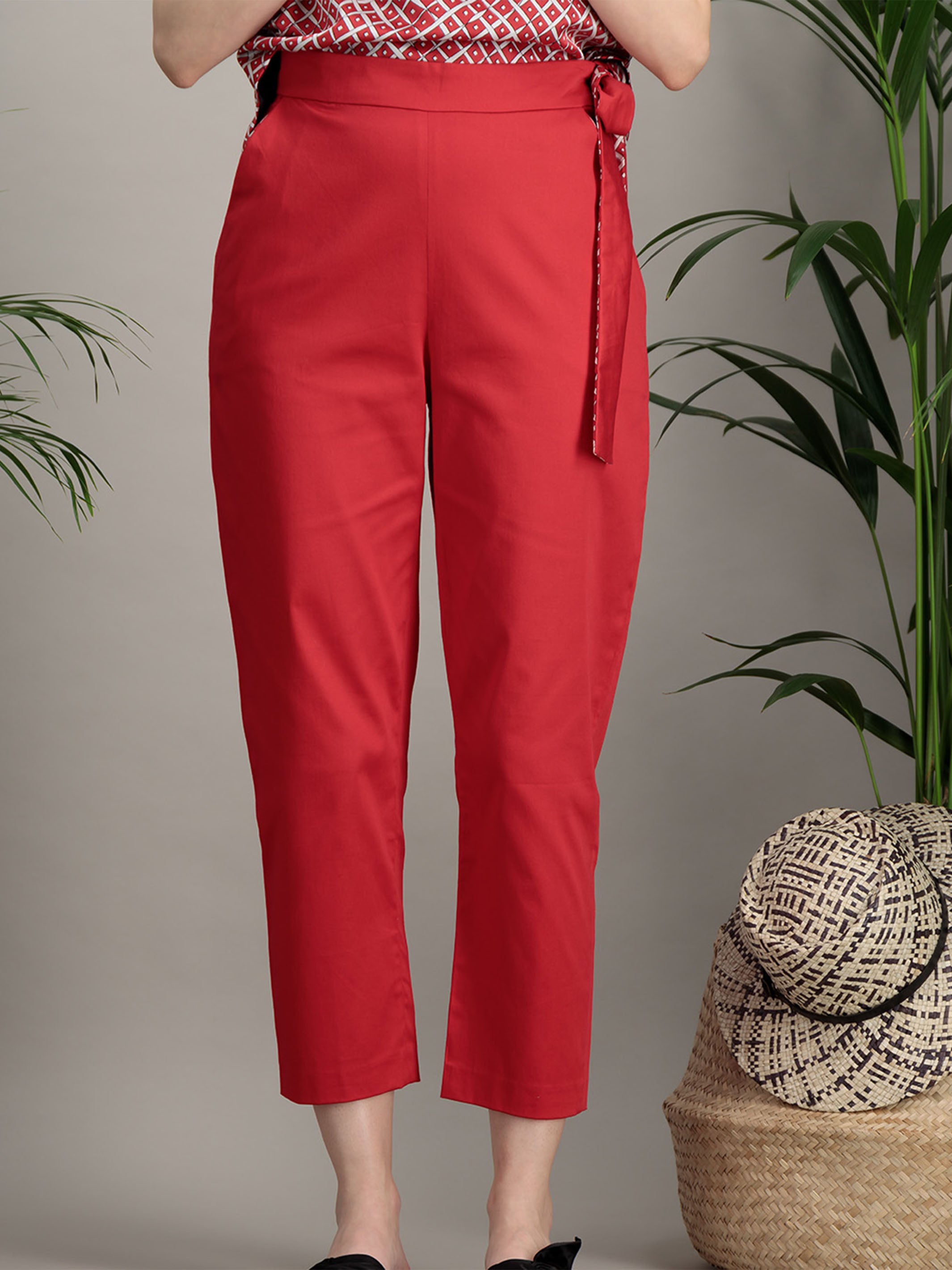 Anahide Saint André Arbor pantalon droit coton rouge carreaux
