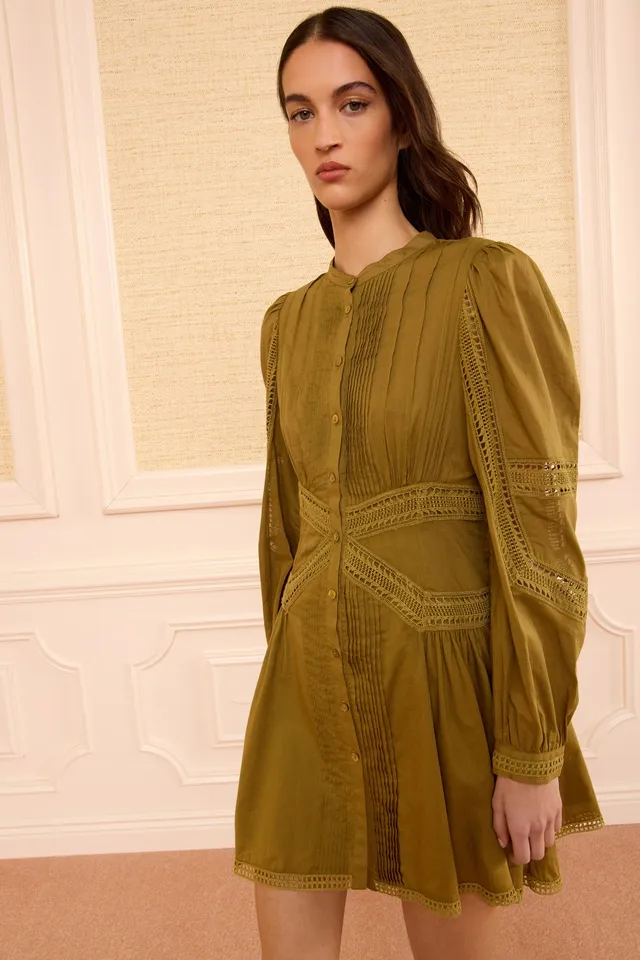 Ulla Johnson Elysia Cotton Dress robe mini coton lichen
