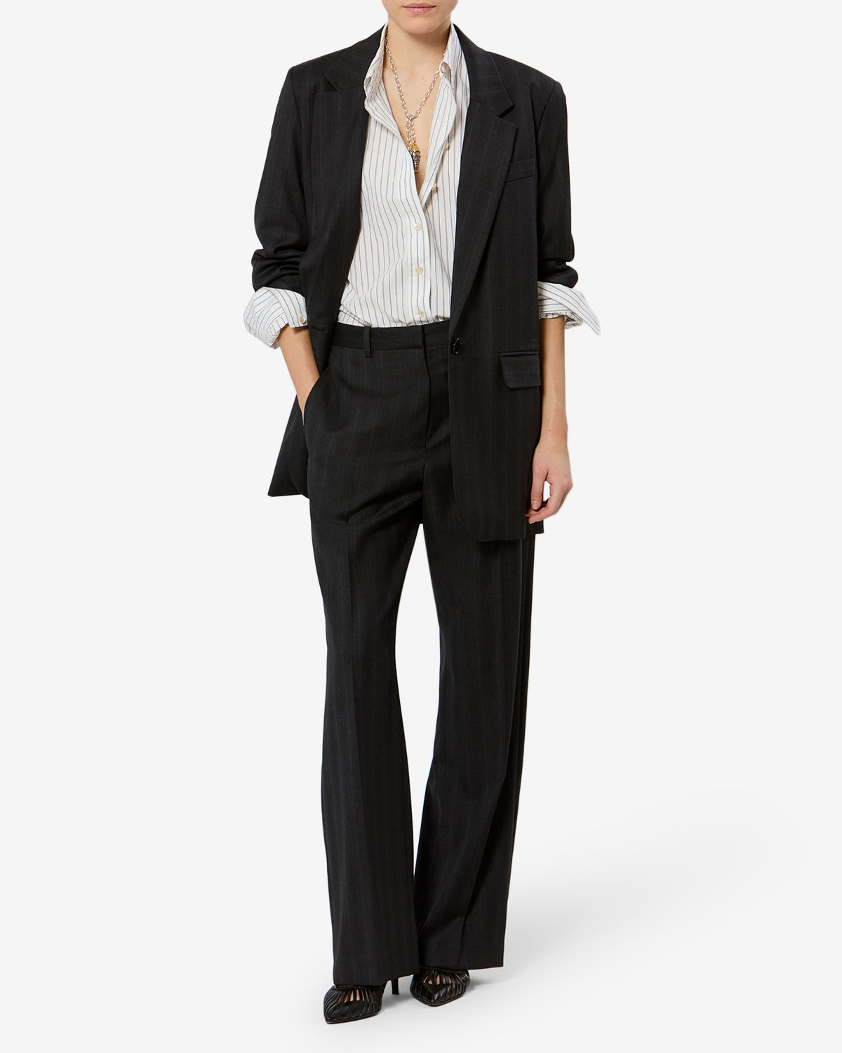 Isabel Marant Nerix veste tailleur laine anthracite carreaux