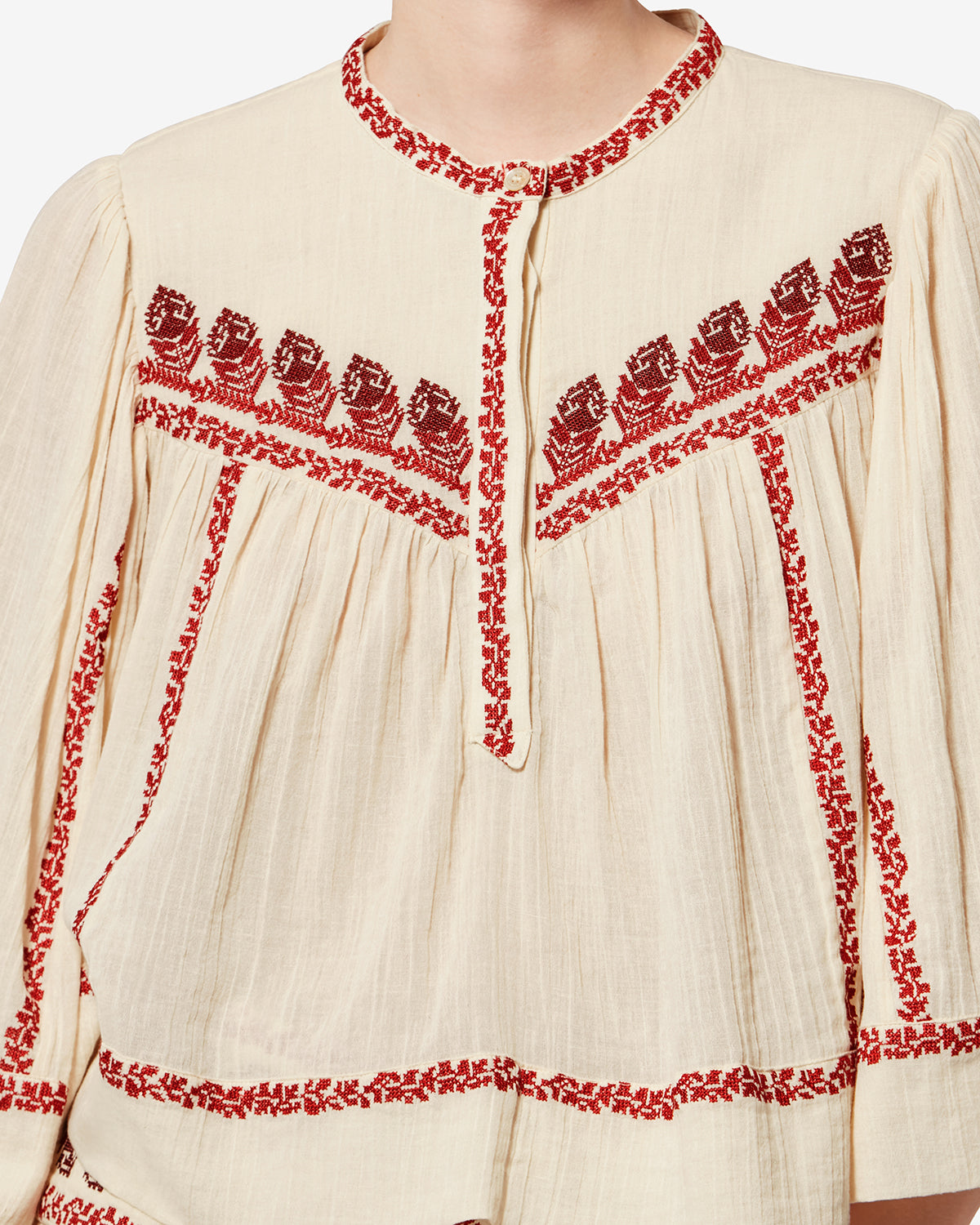Isabel Marant Juline top blouse coton beige rouge