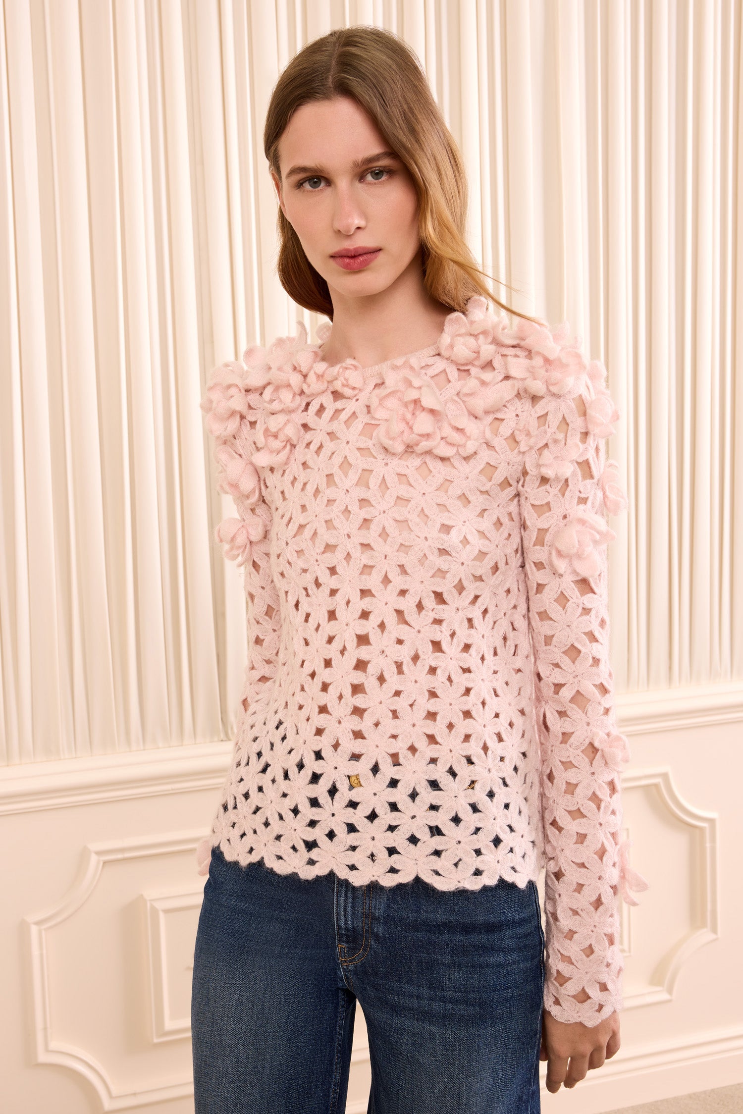 Ulla Johnson Bendetta FA260730 pull crochet Powder rose