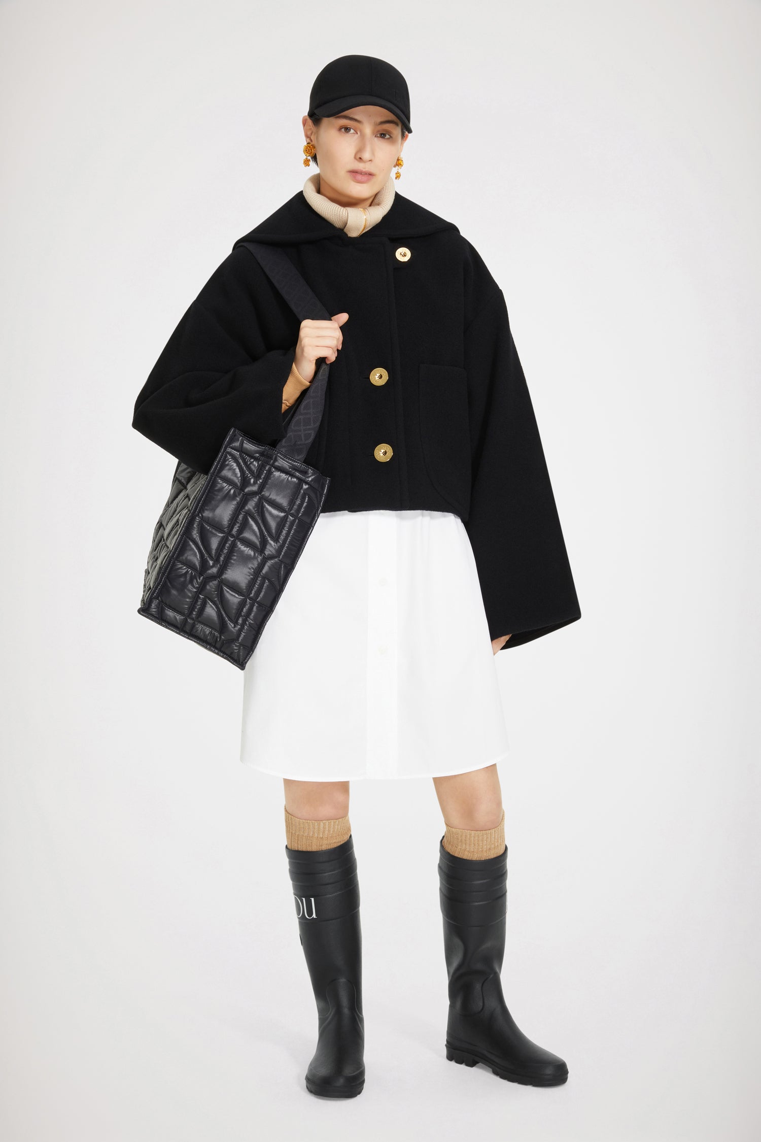 Patou H22CO0140121999B manteau laine double-face noir court