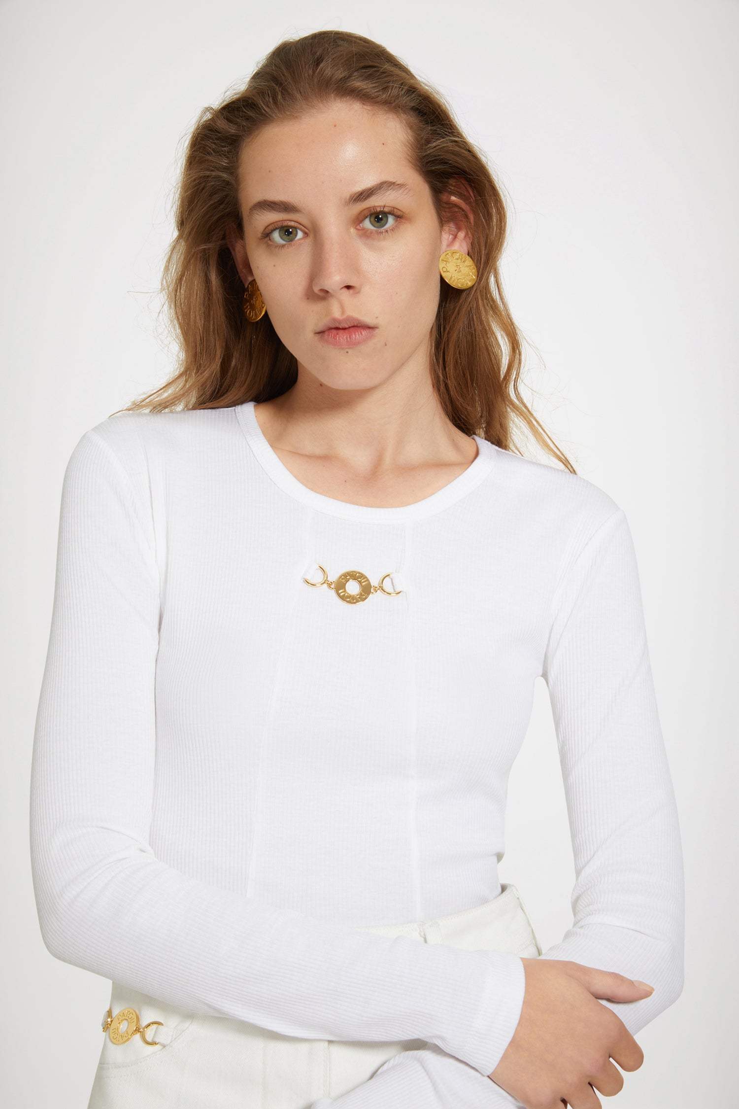 Patou JE060 top blanc coton bio à médaillon