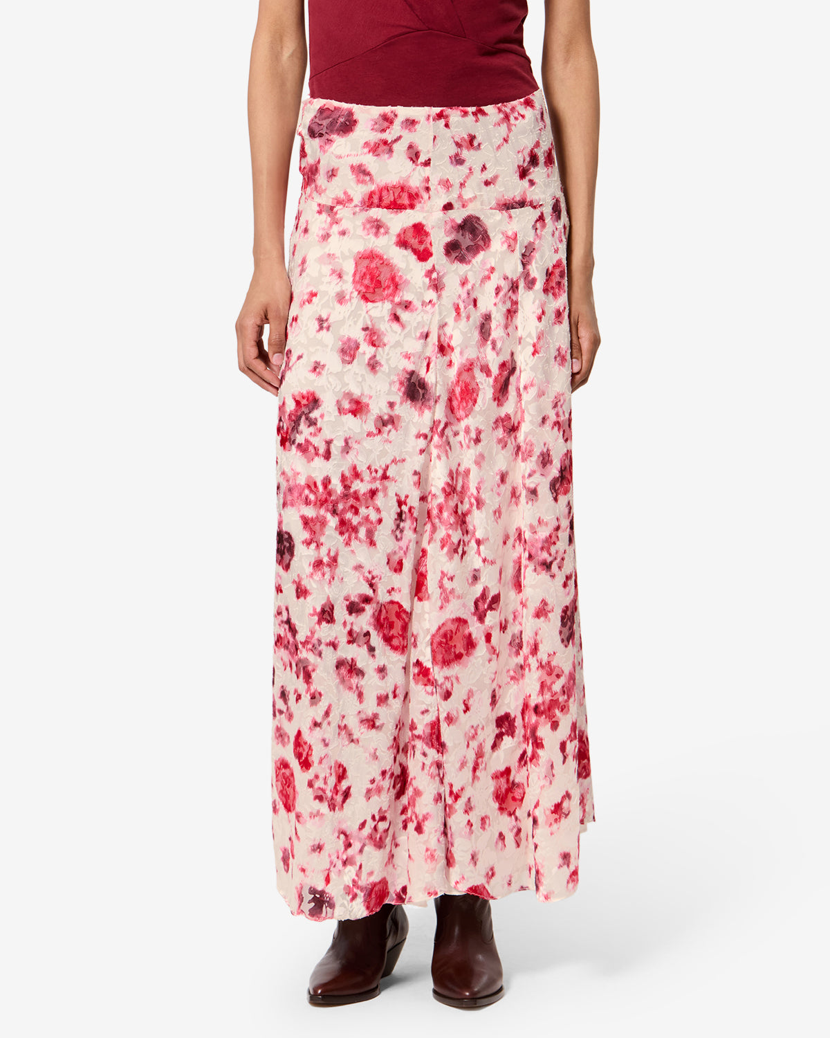 Isabel Marant Hilza jupe longue soie écru-rose