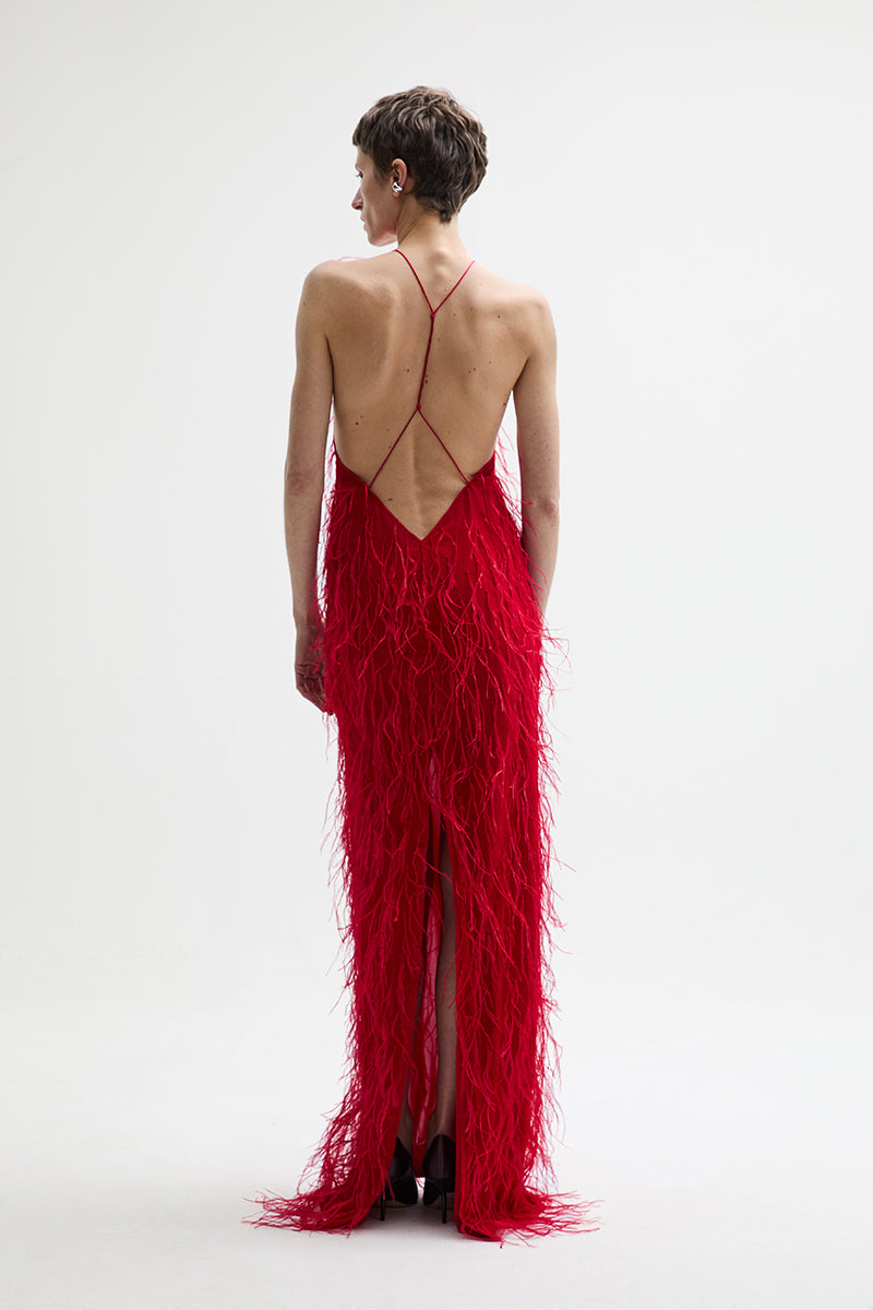 ATU Body Couture EMBER dress robe tulle rouge plumes S