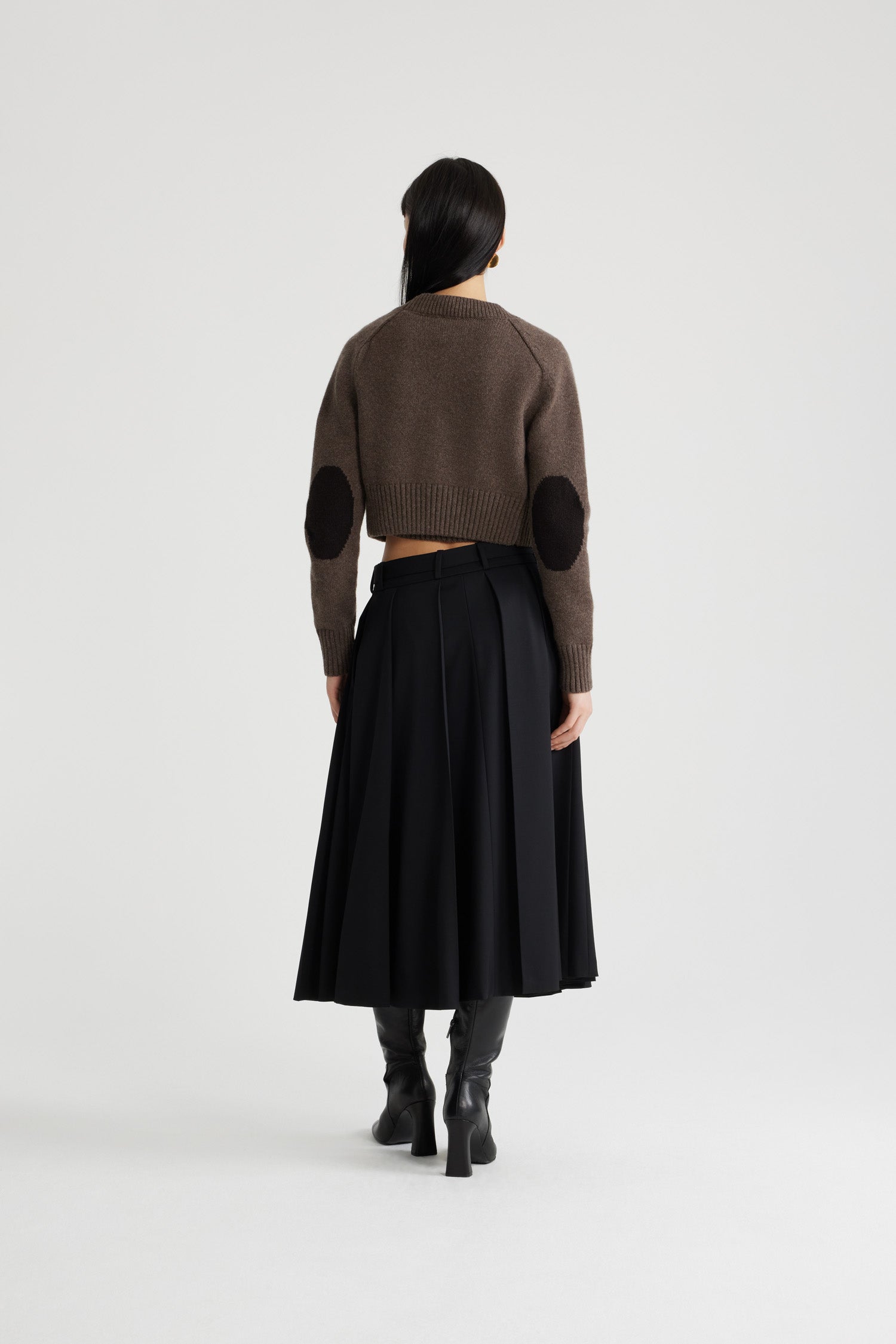 Patou H24SK0700103999B jupe midi plissee noire laine