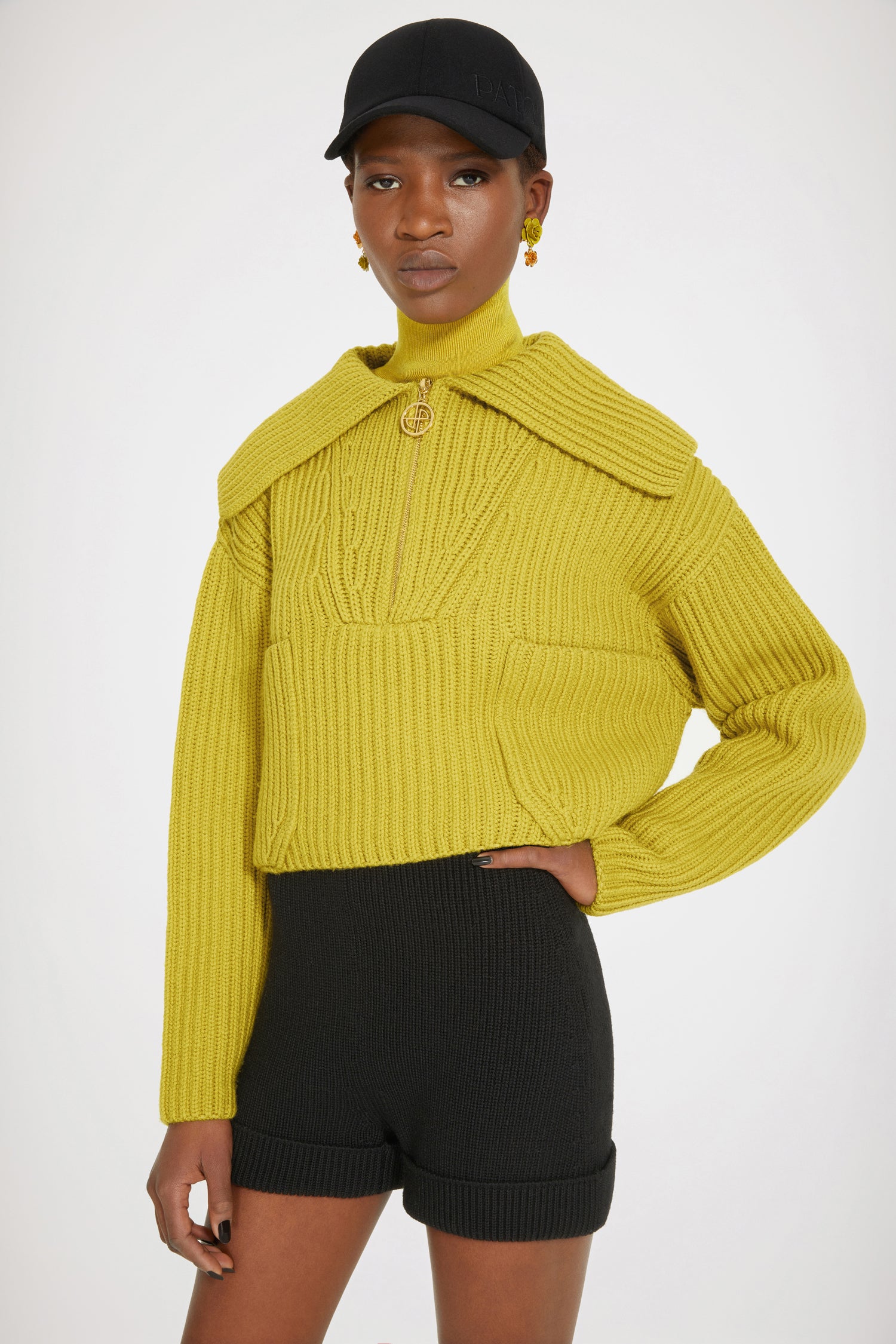Patou KN090 pull absinthe laine mérinos col zip