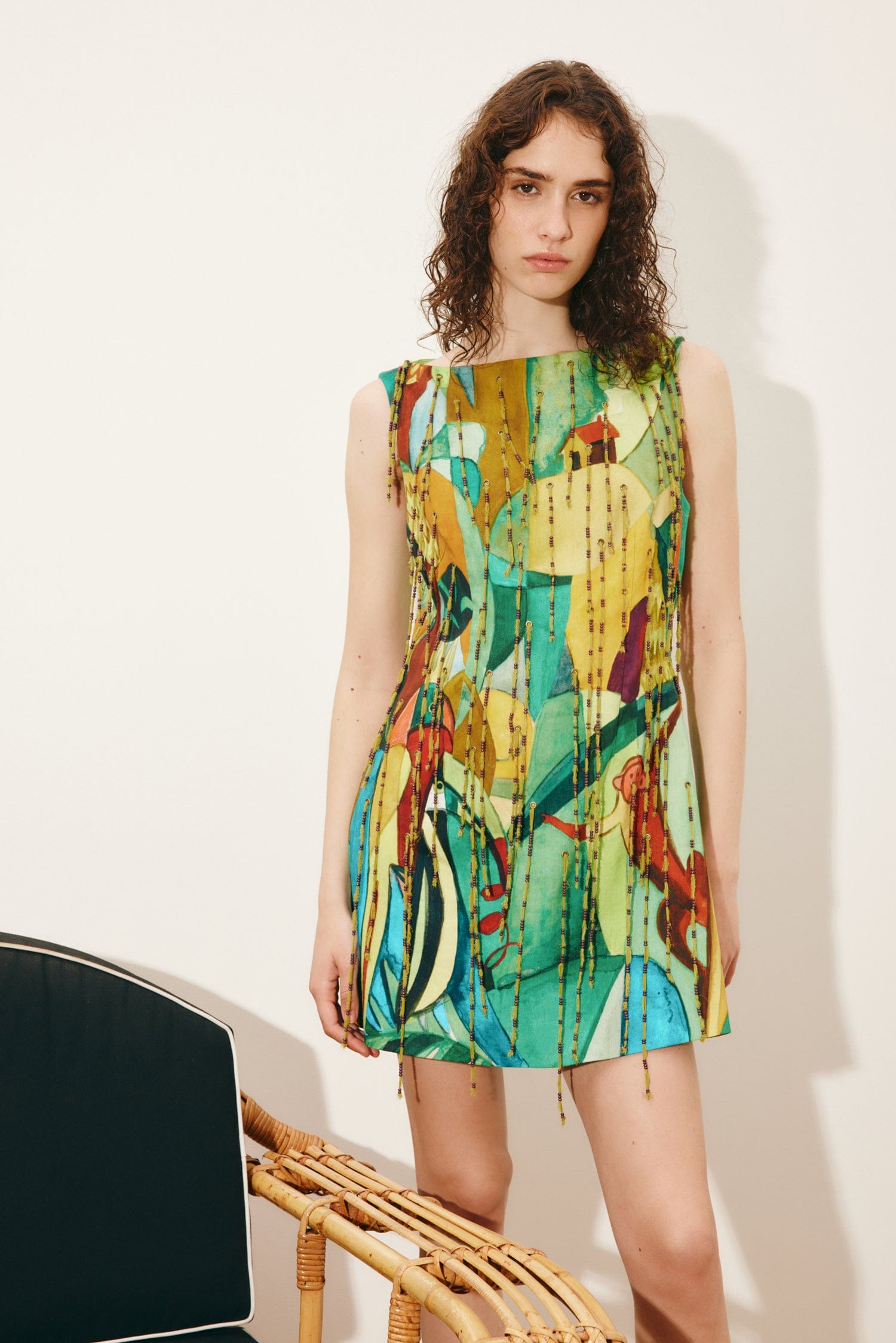 Alemäis Mokshini robe mini à franges imprimé jungle