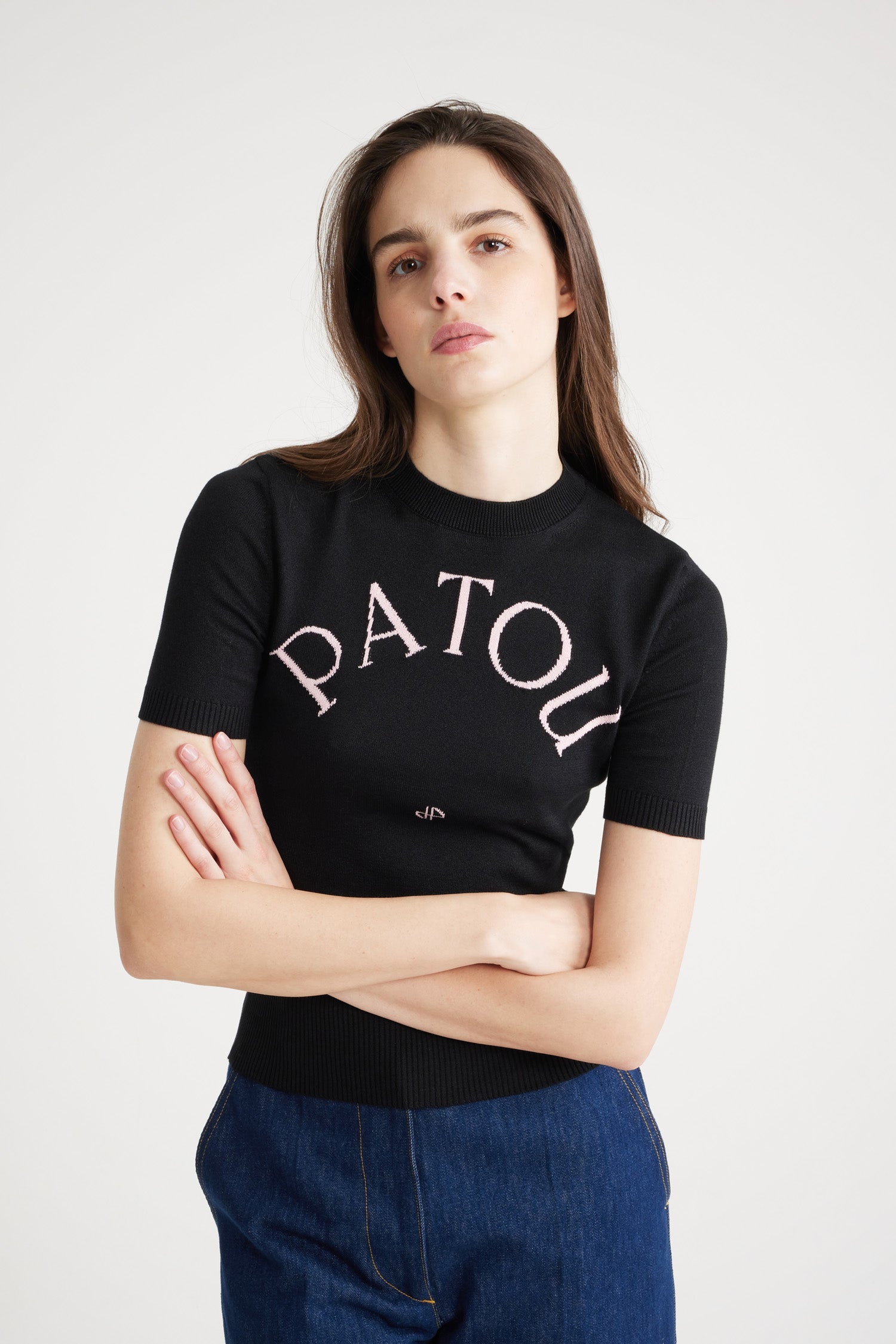 Patou KN182 top maille jacquard coton noir rose XS-XL