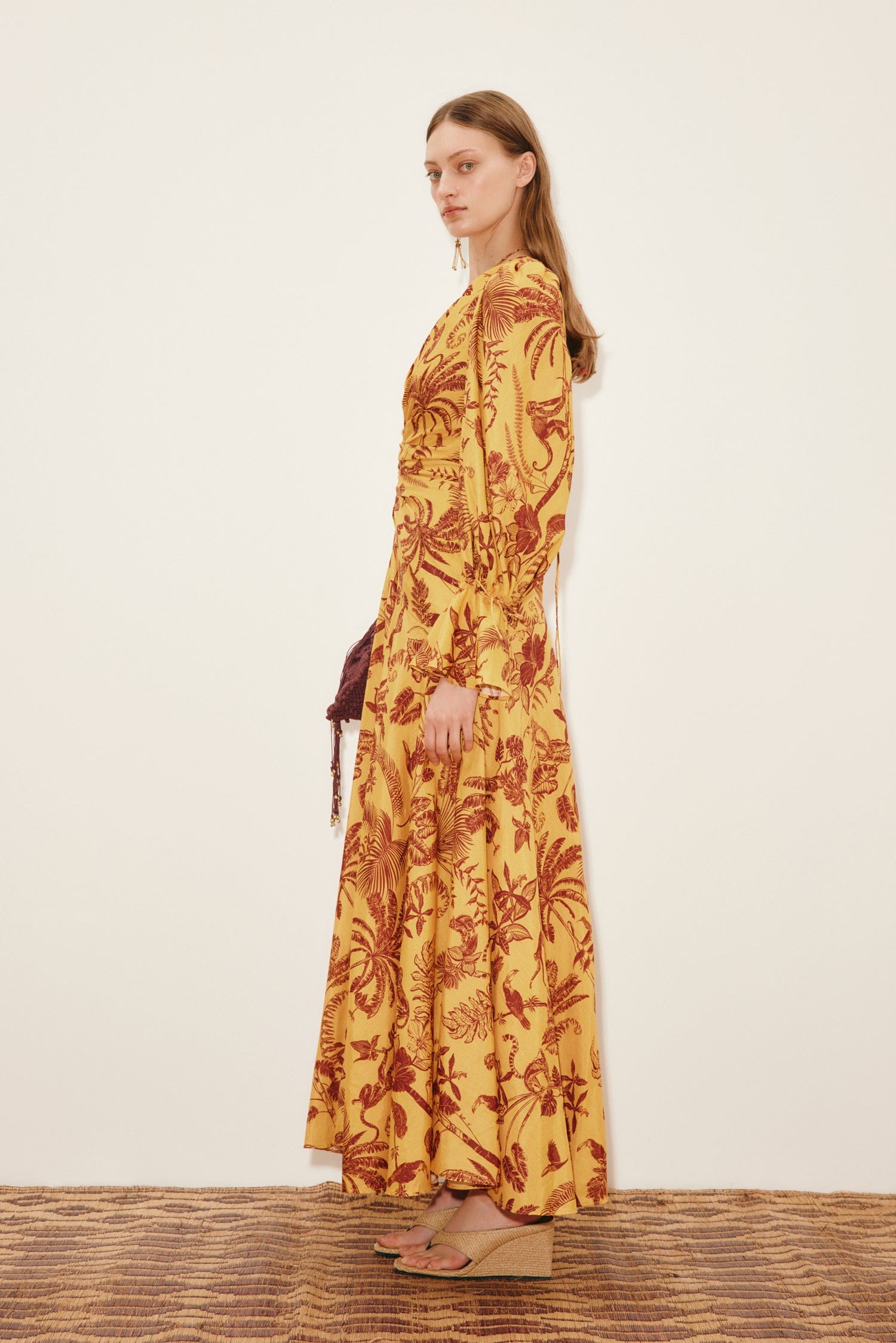Alemäis Banana Blossom robe midi ramie motif