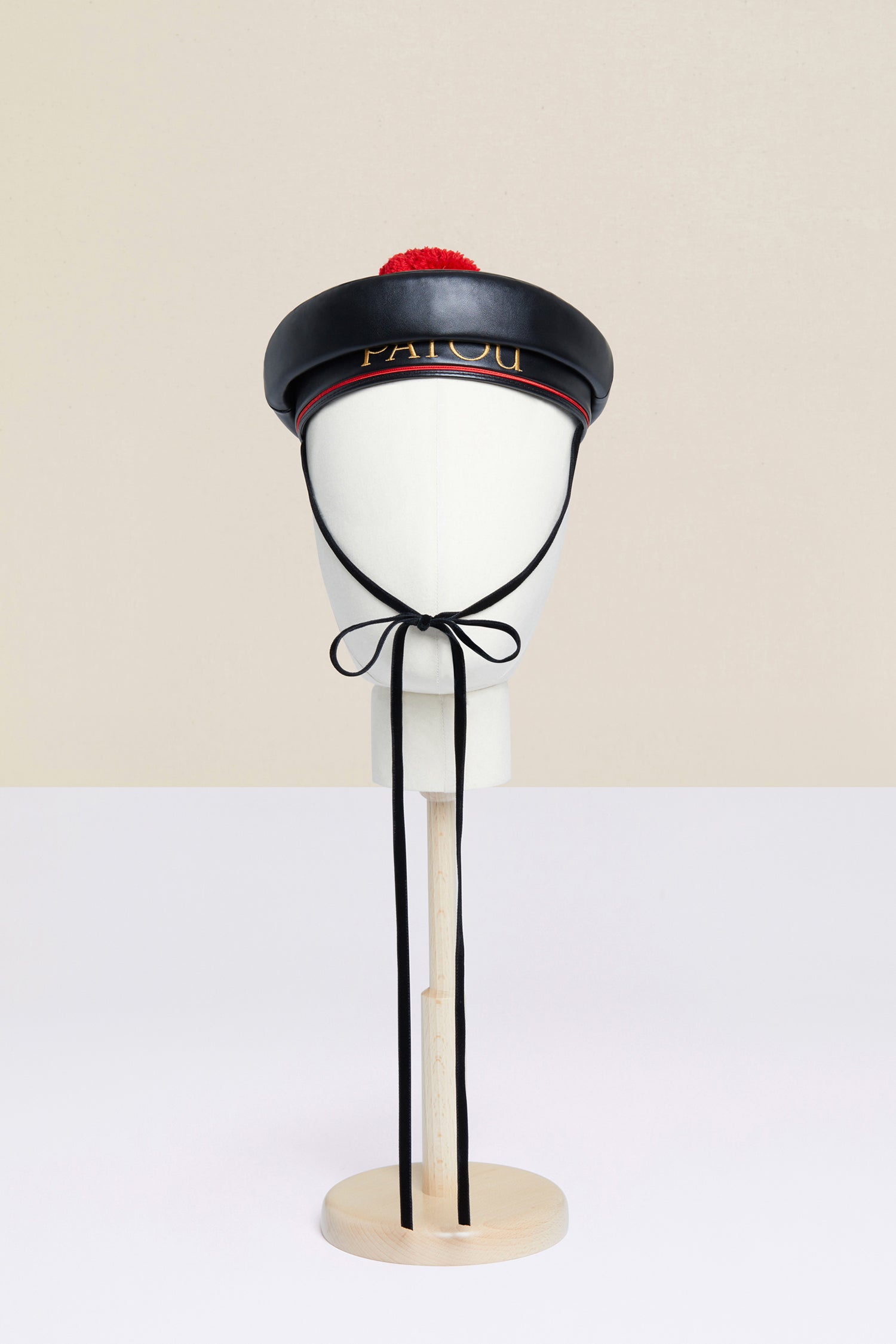 Patou Faux leather sailor hat chapeau noir Black TU