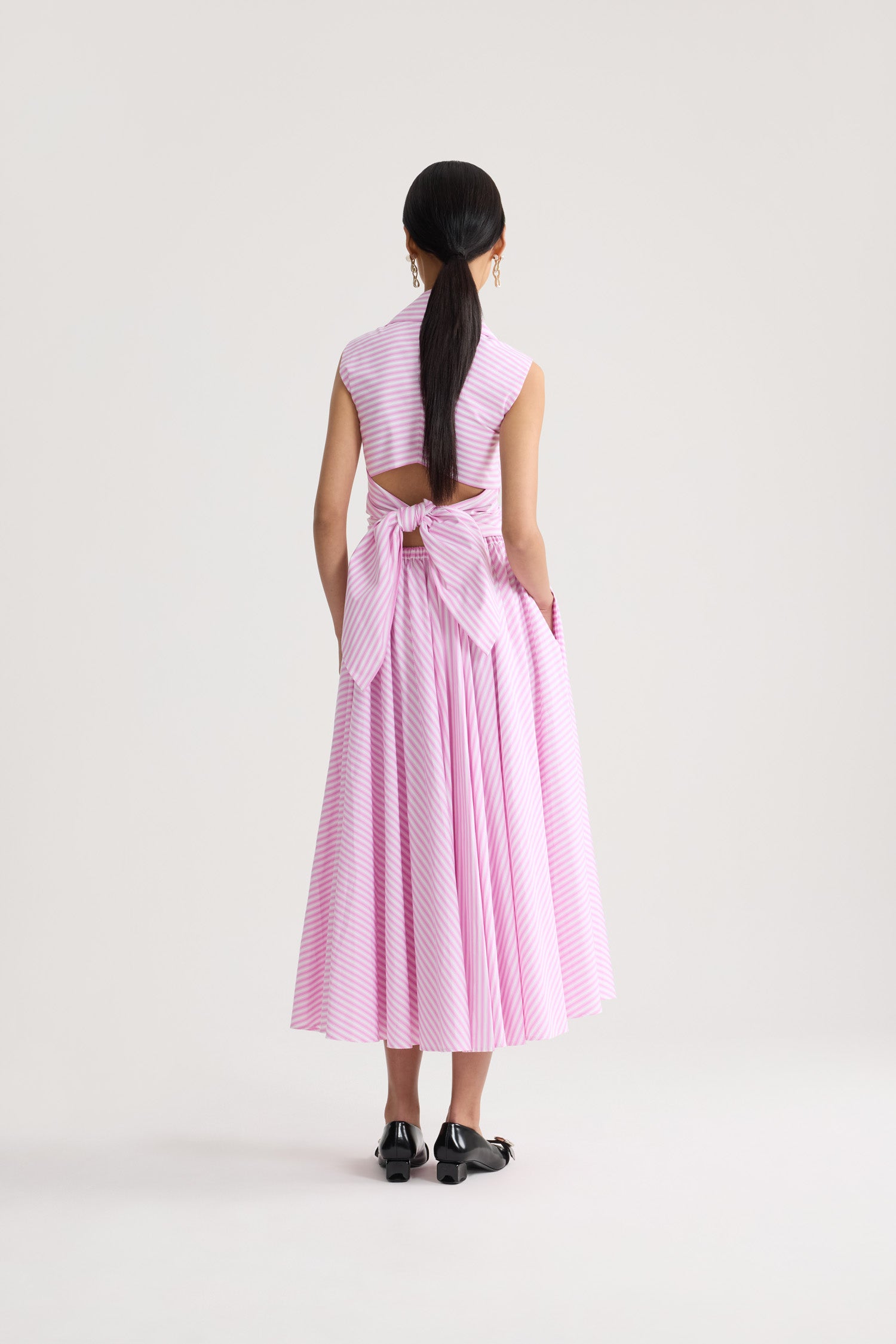 Patou SK111 jupe midi rayée faille recyclée rose Bougainvillea