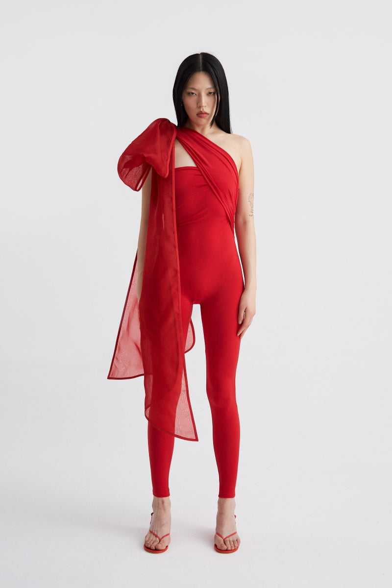 ATU Body Couture Catsuits combinaison rouge noeud organza