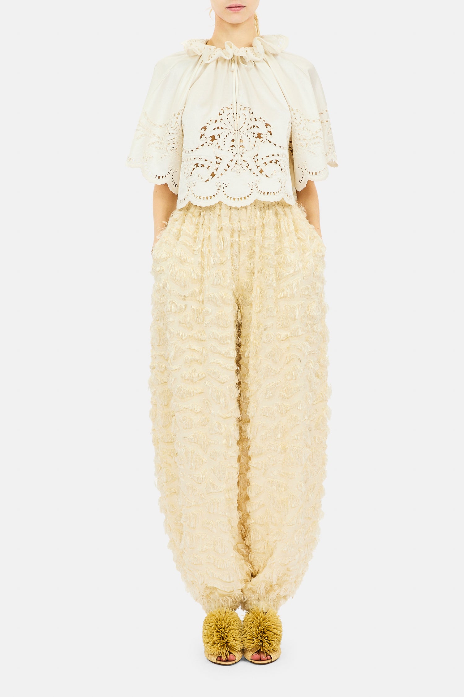 Ulla Johnson Elvira SP270411 pantalon Eggshell à franges