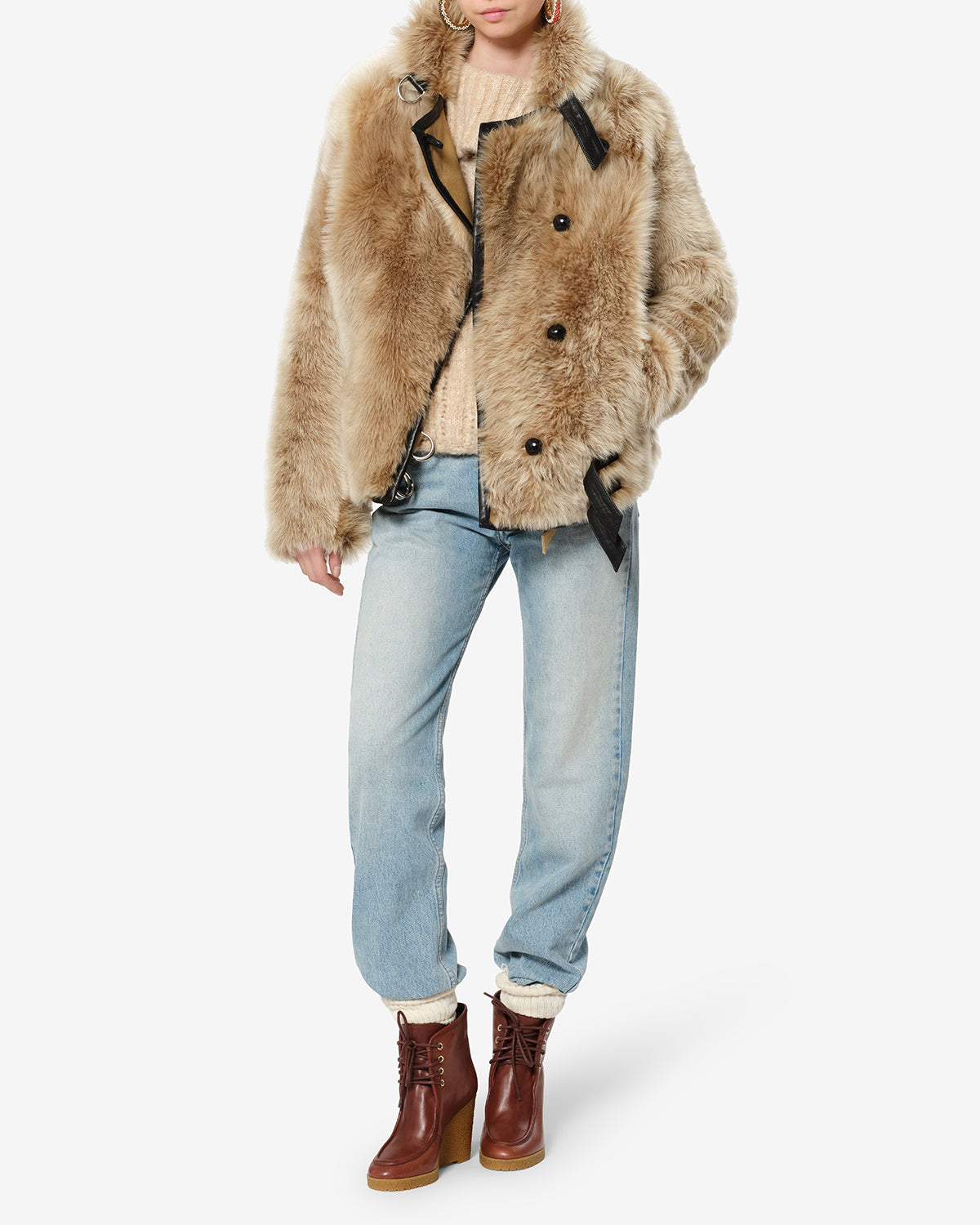 Isabel Marant Roama manteau peau lainée écru réversible