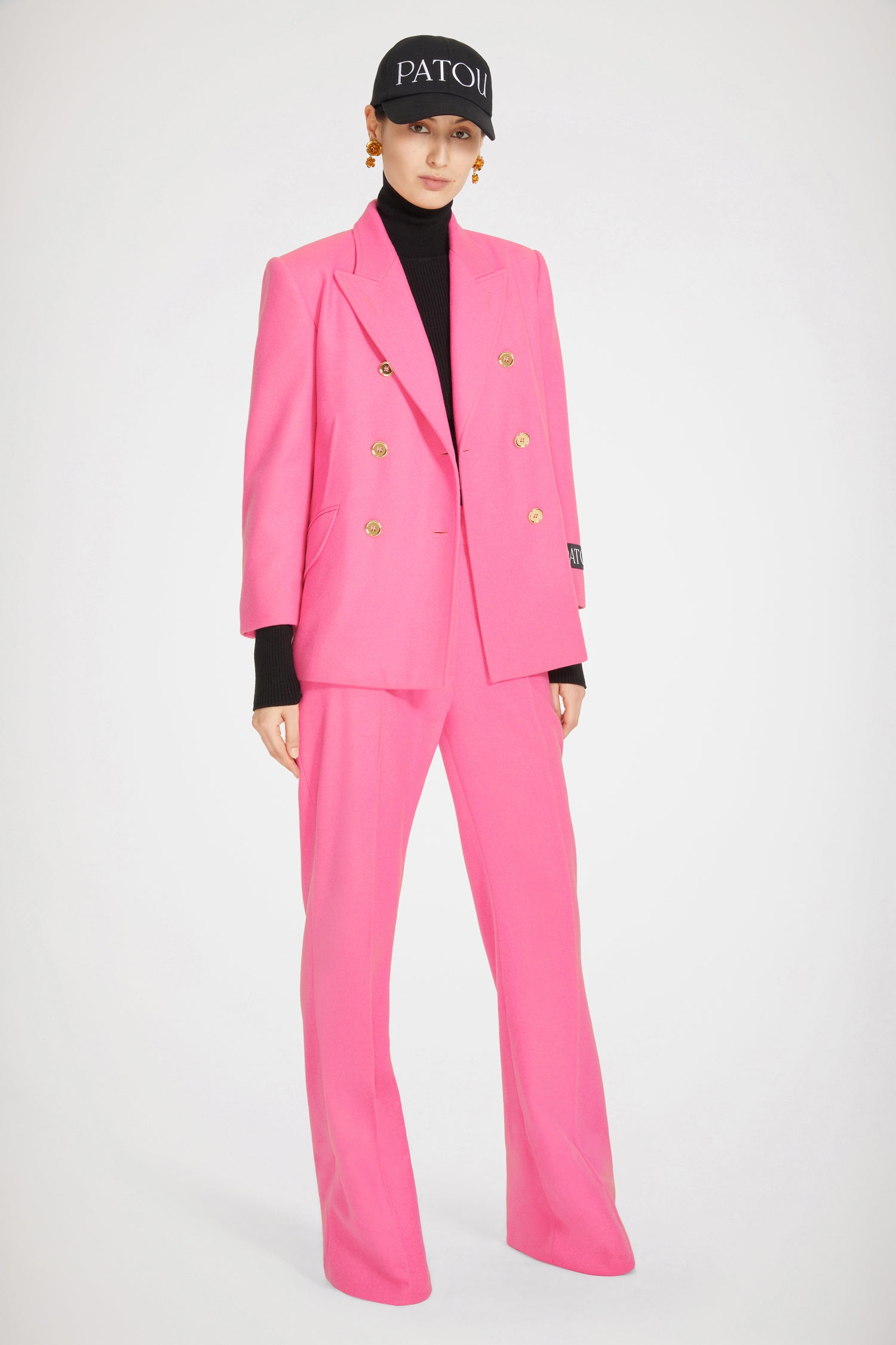 Patou H22TR021 pantalon évasé Darling Pink laine cachemire
