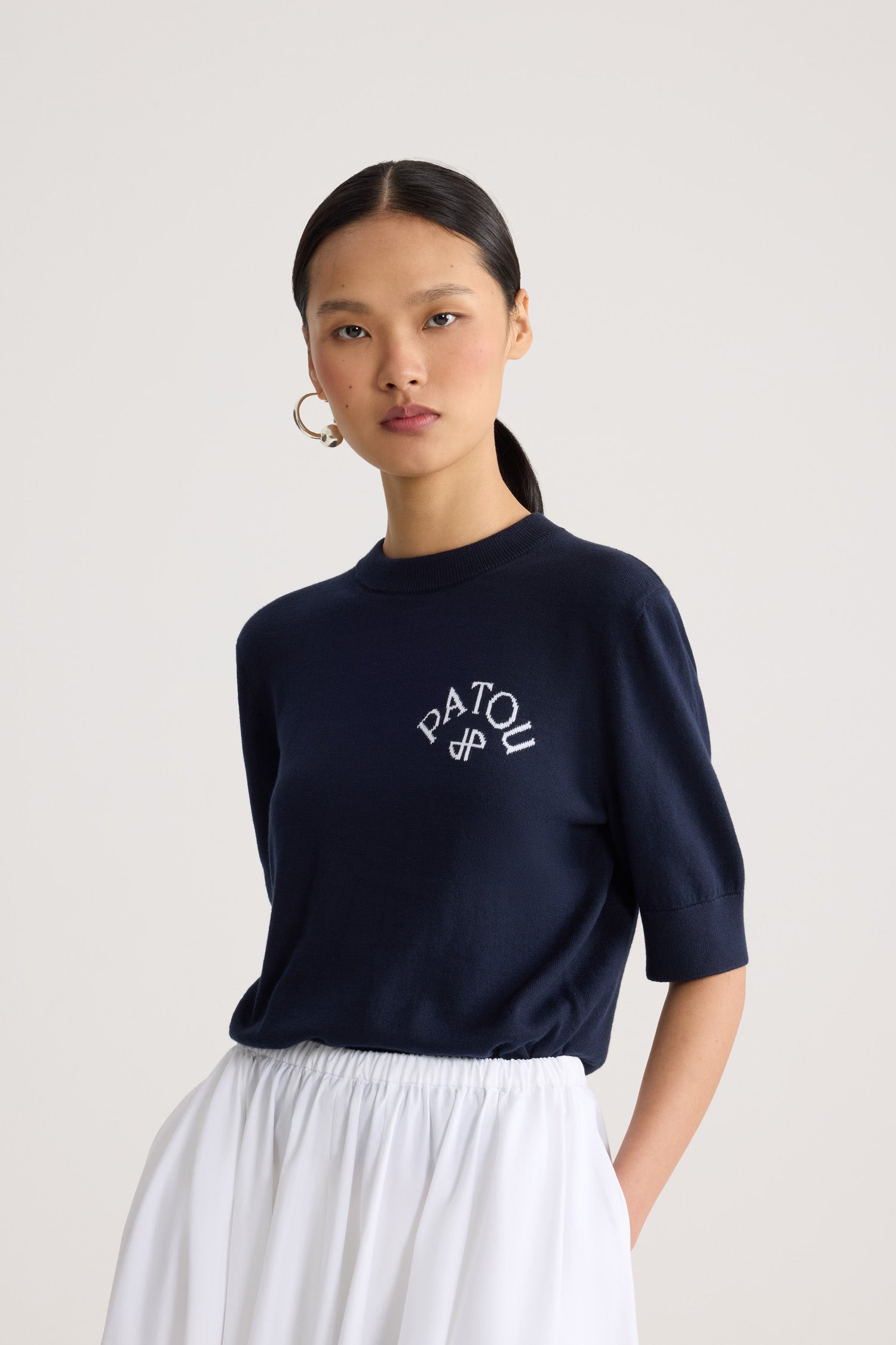 Patou KN300 pull coton manches courtes Deep Sea Blue