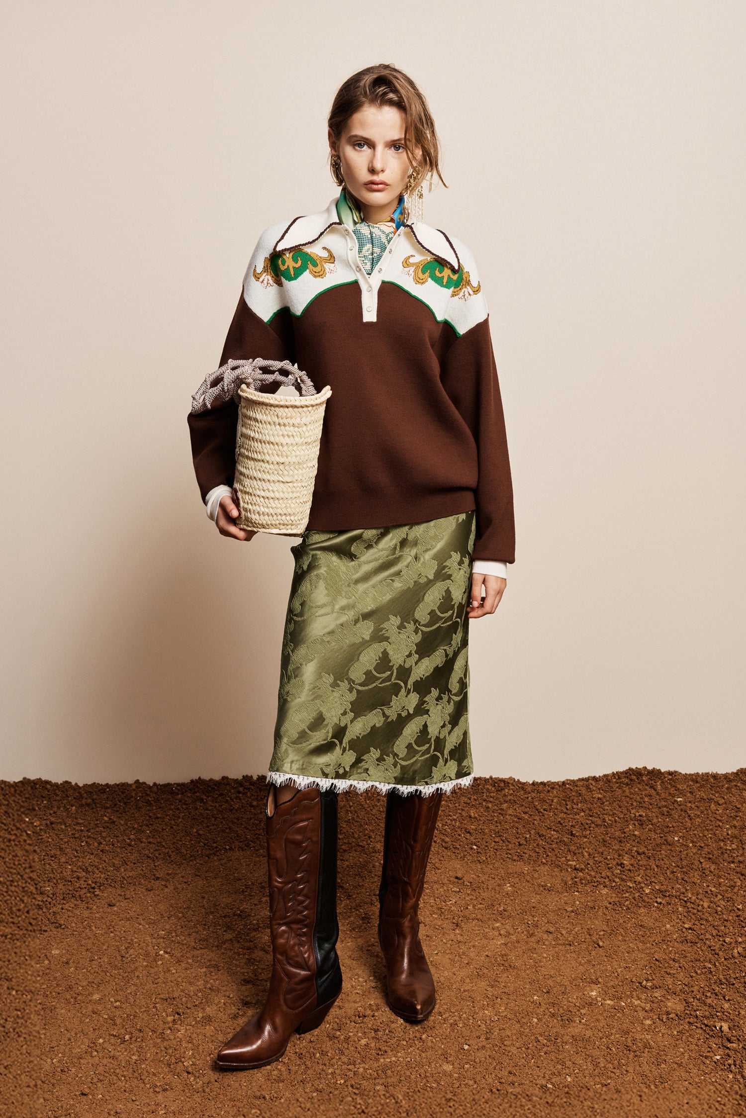 Alemais Lasso Knit Polo pull chocolat laine mérinos