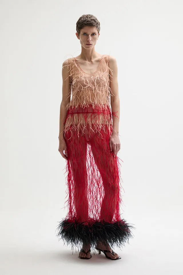 ATU Body Couture Skirts HARPY dress robe midi plumes S