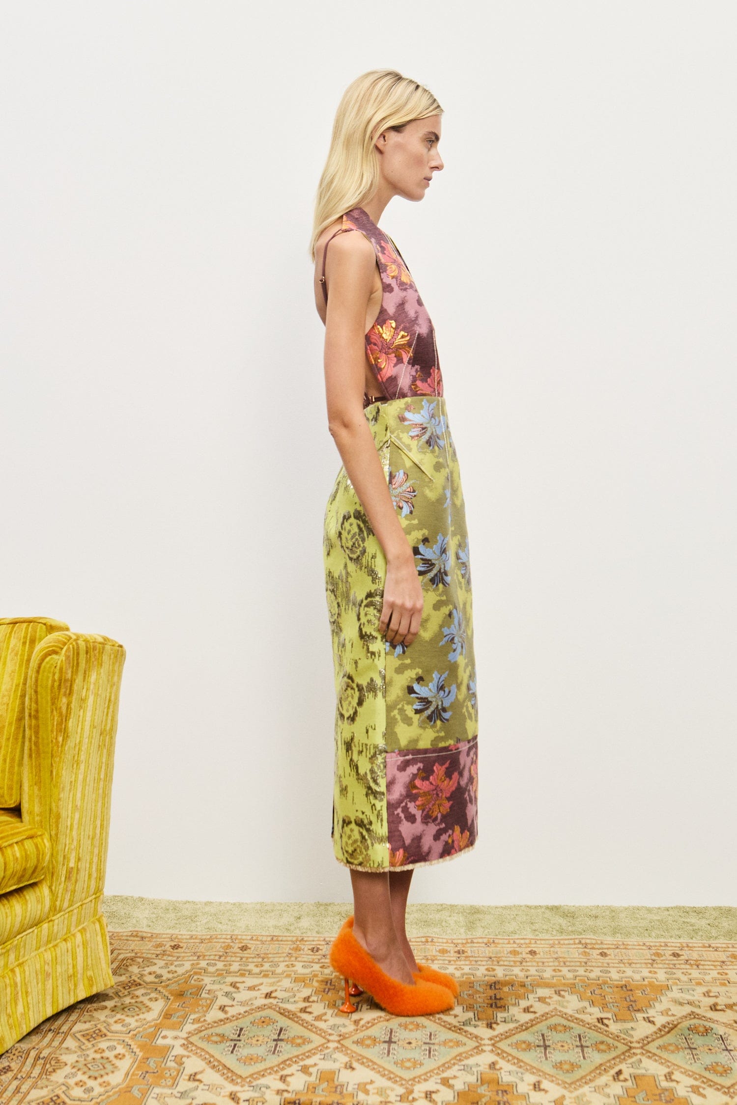Alemaïs Adriana robe midi jacquard doré franges