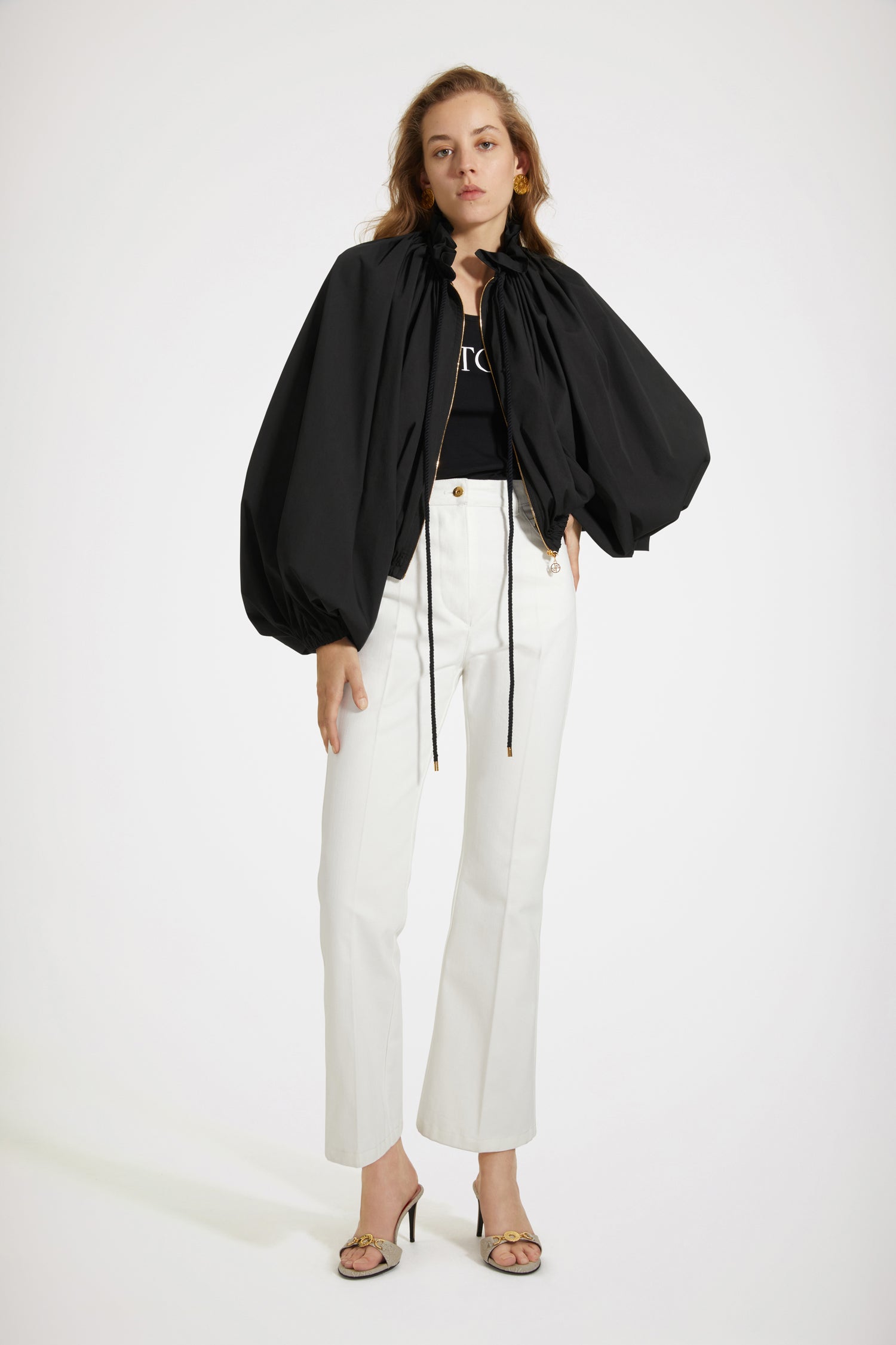 Patou TR030 pantalon blanc denim coton bio évasé