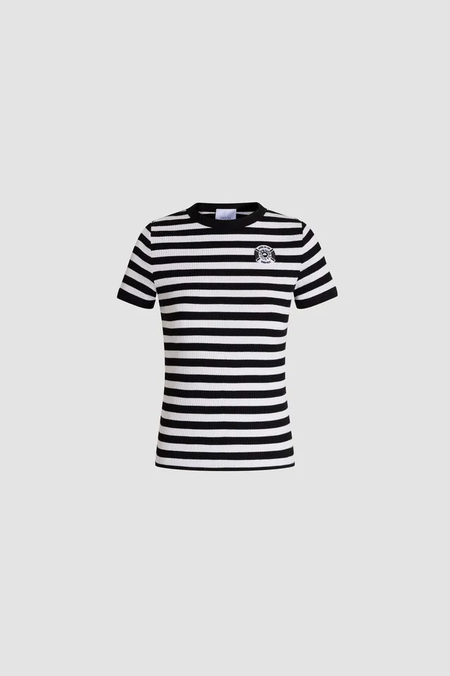 Patou E26SP06899665961 T-shirt rayé noir blanc coton côtelé