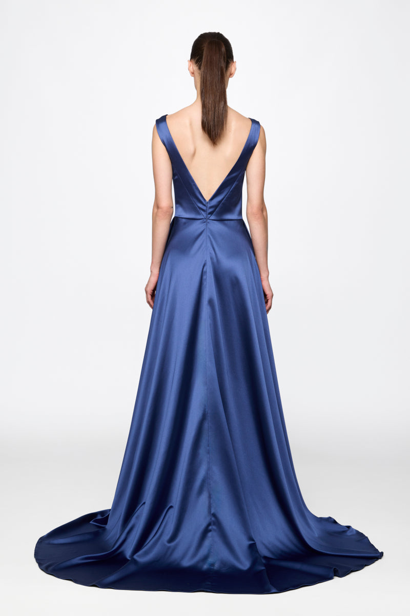 ATU Body Couture Navy Satin Evening Dress robe satin marine S