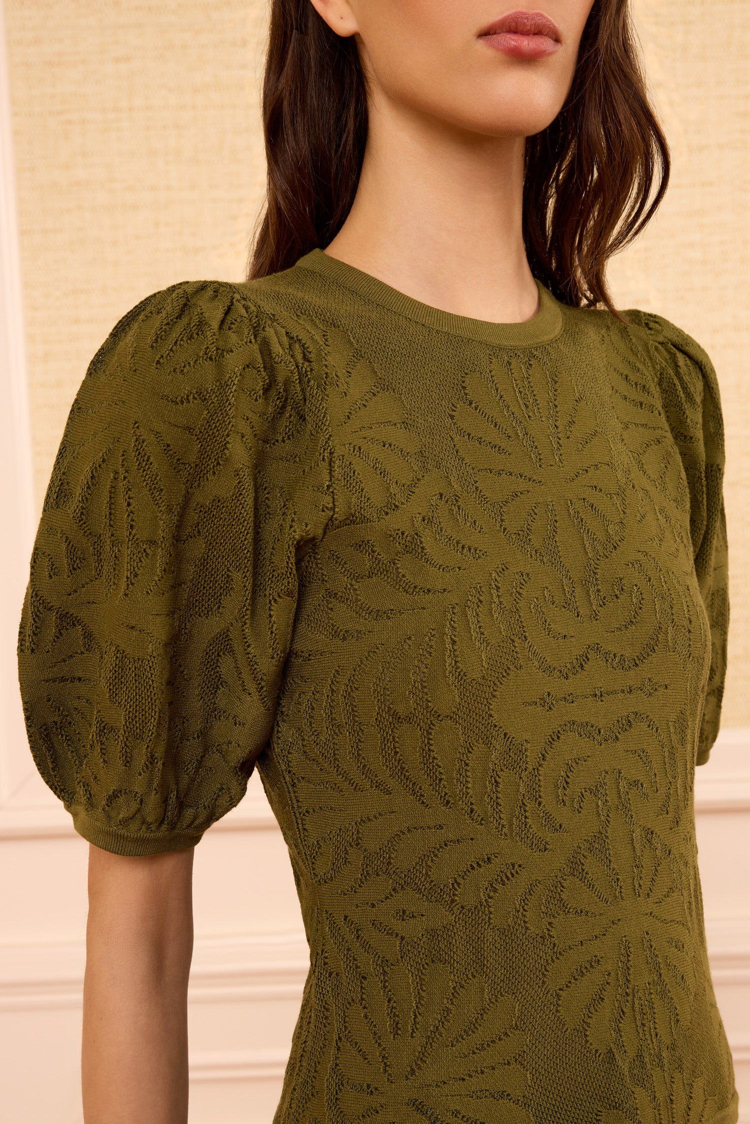 Ulla Johnson Carina Top Moss Jacquard Manches Courtes