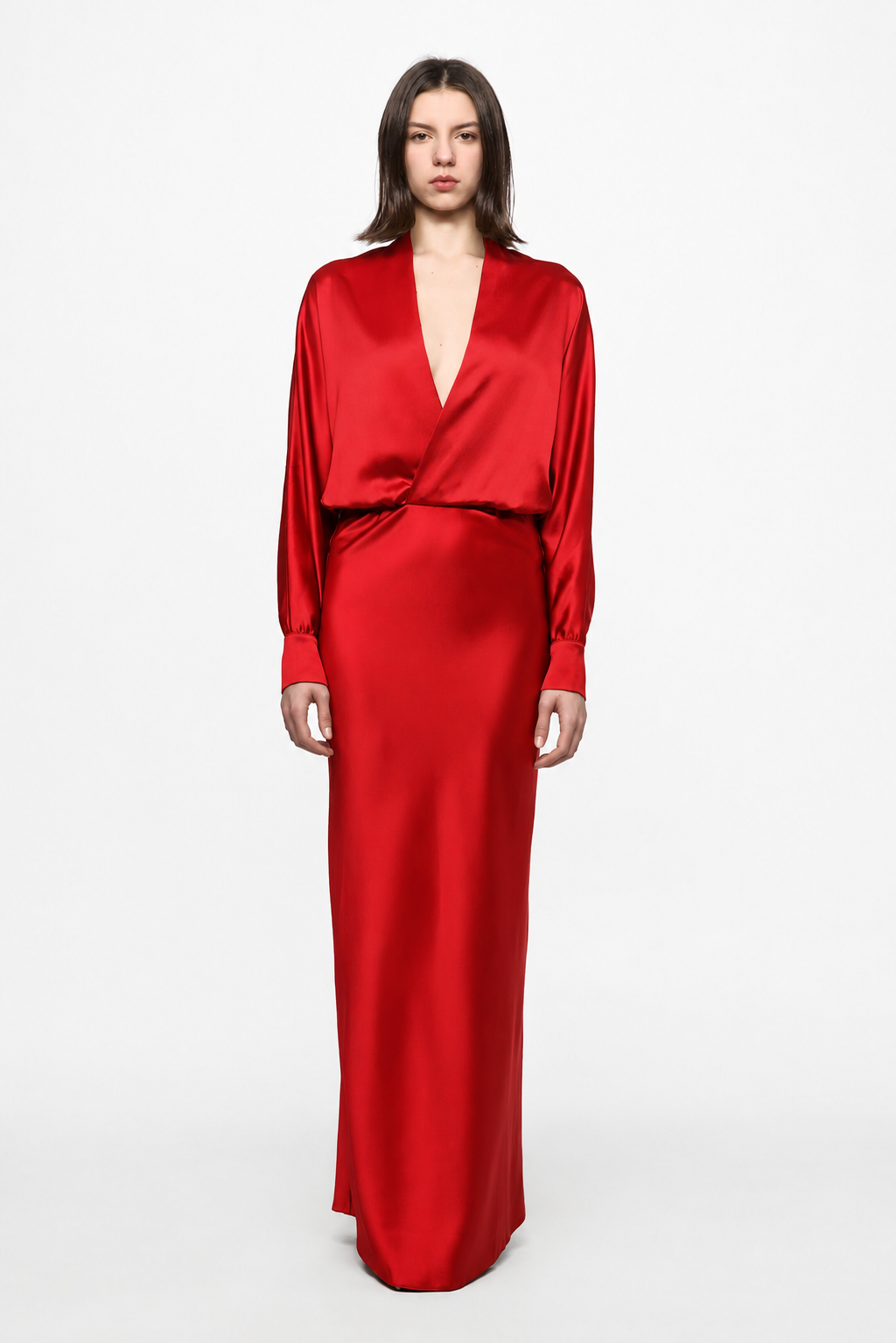 ATU Body Couture Long and formal robe longue satin rouge col V