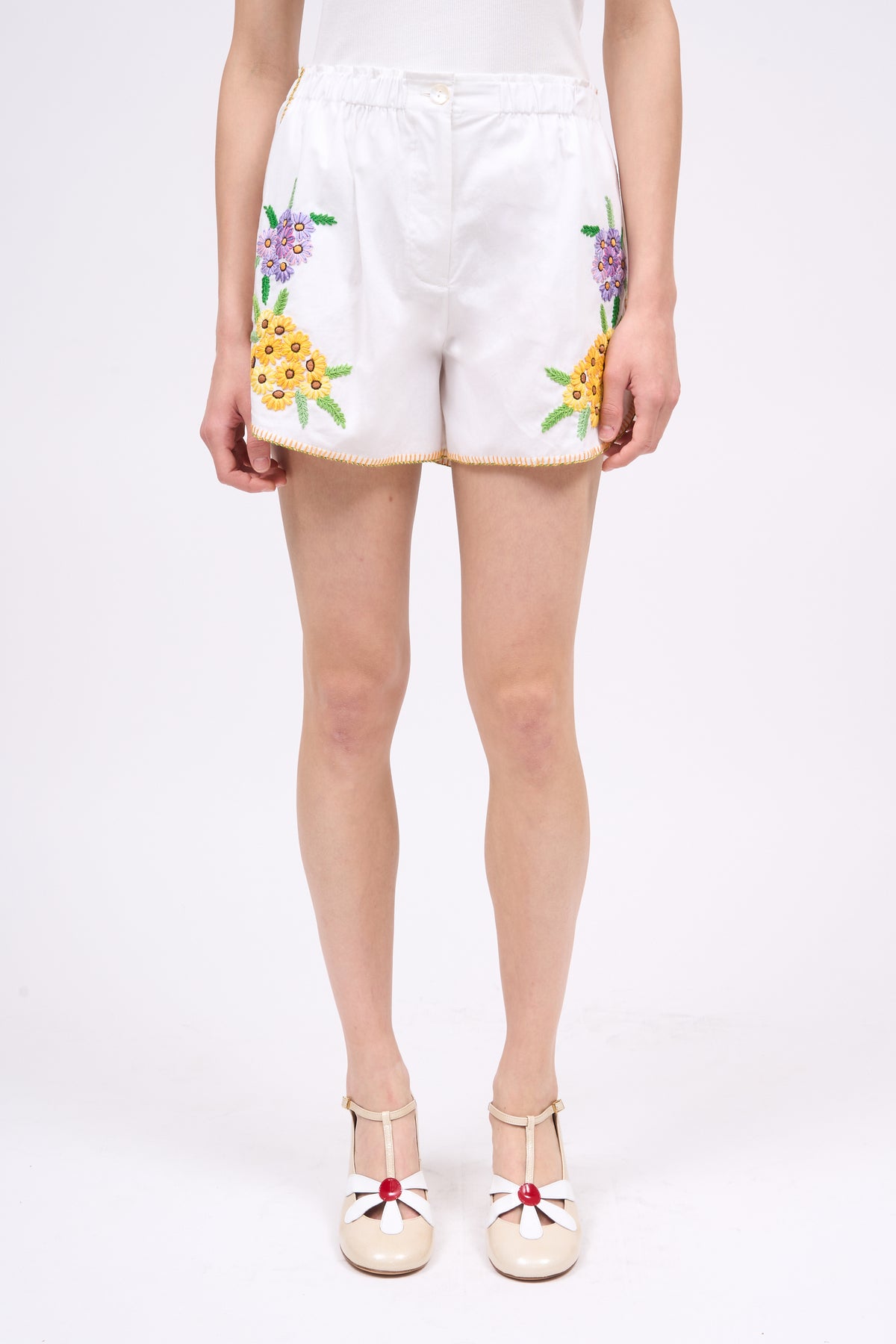 Paul & Joe Plagiste short popeline coton brodé blanc