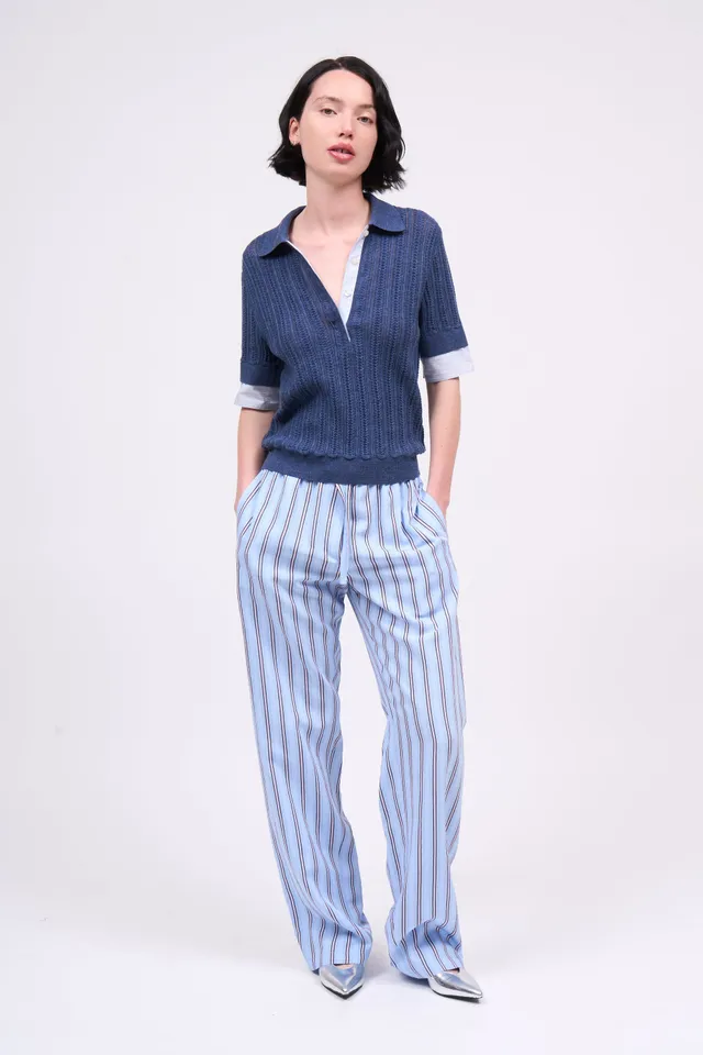Paul & Joe Sully pantalon viscose rayée ciel S