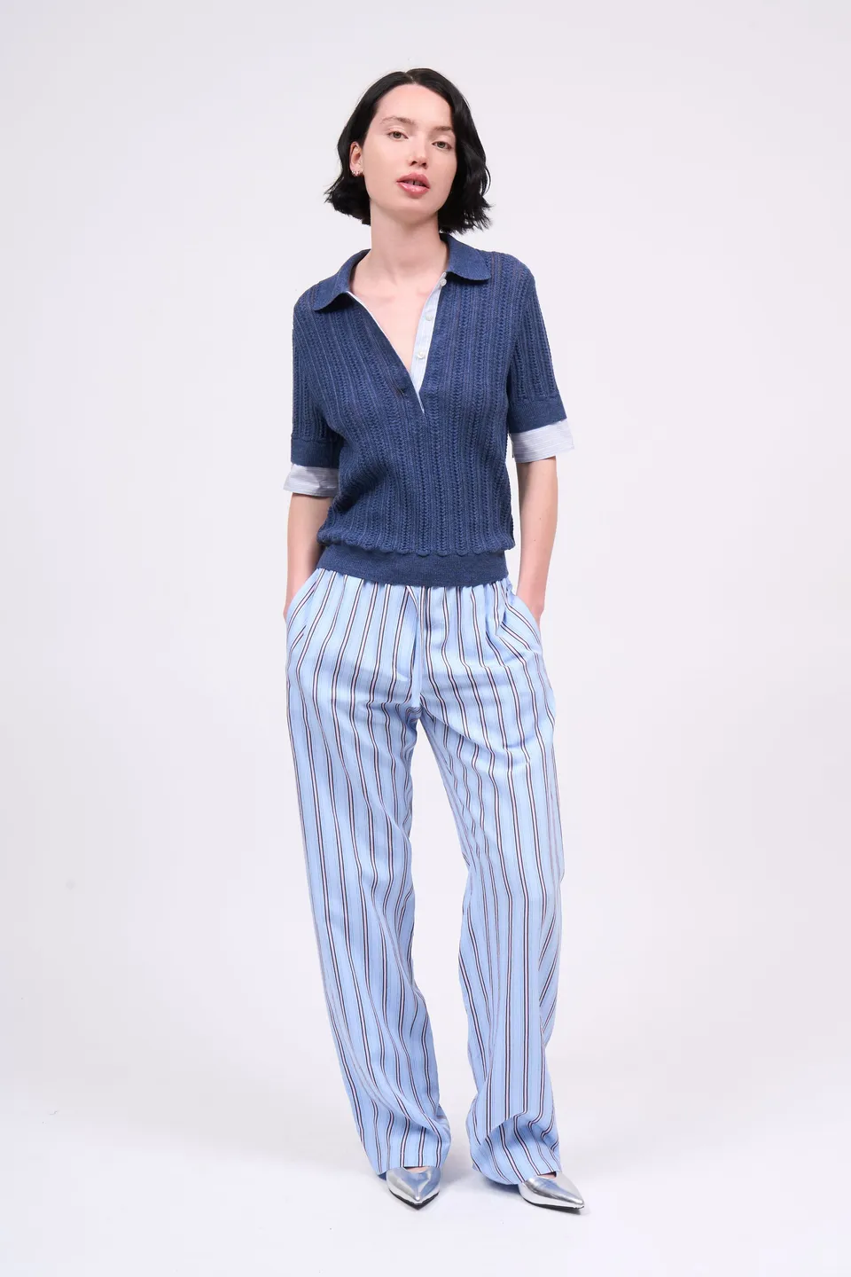 Paul & Joe Sully pantalon viscose rayée ciel S