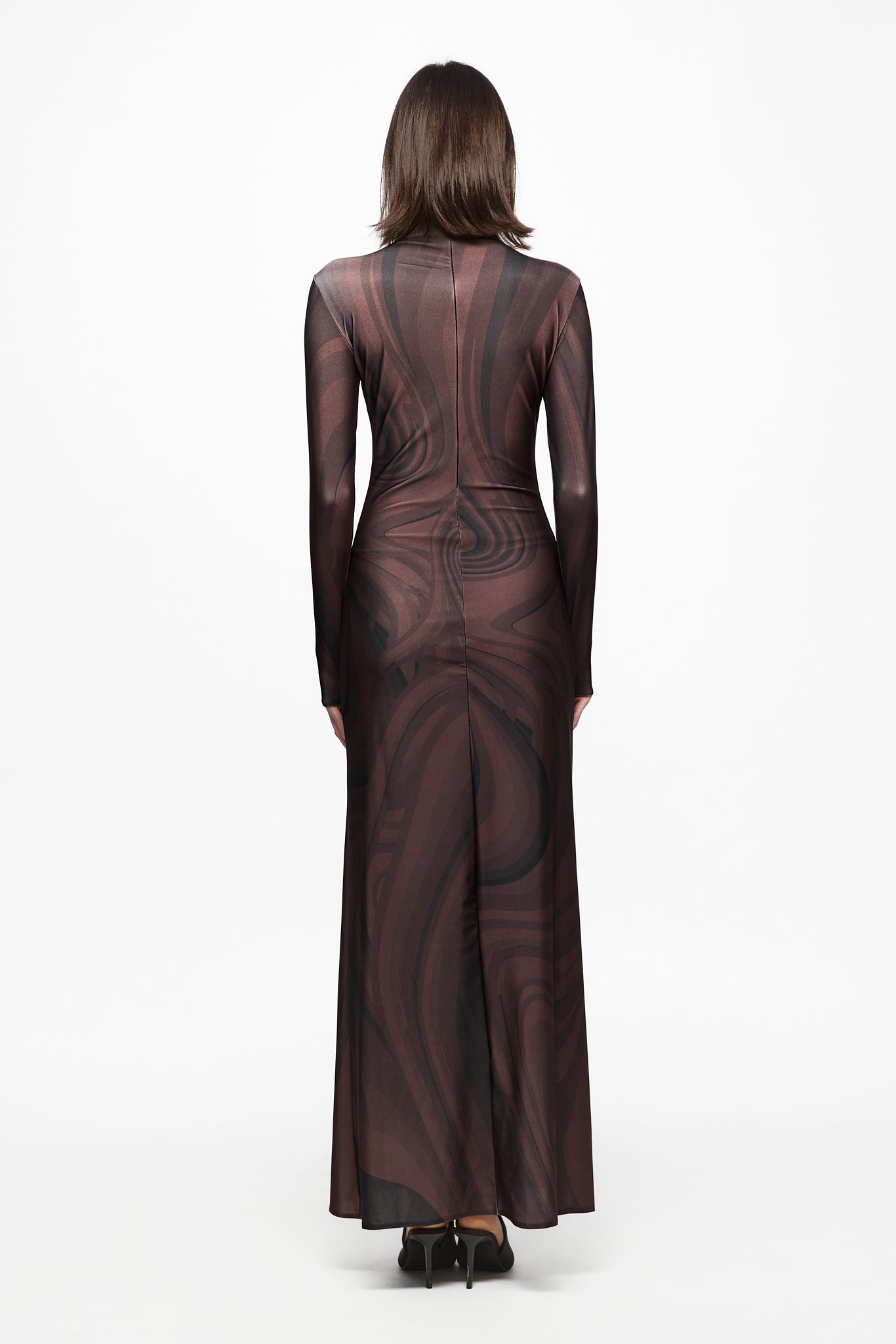 ATU Body Couture Roll-Neck Chocolate Print robe marron maxi