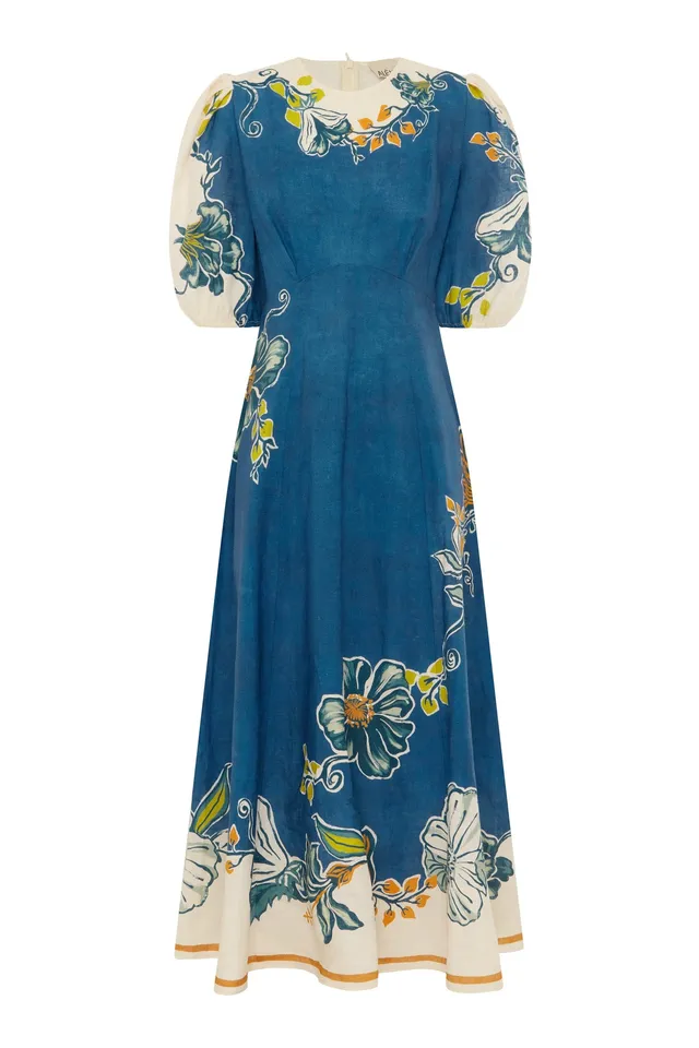 Alemäis Luda Midi Dress robe midi lin manches bouffantes