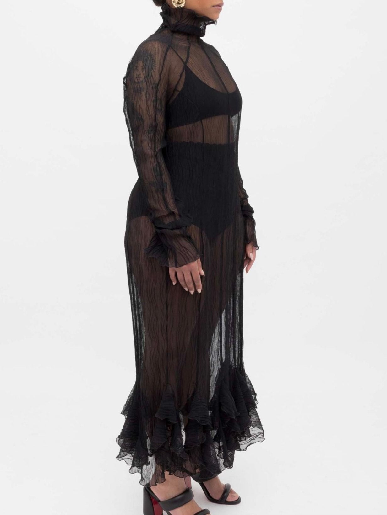Ester Manas Black Crumpled robe longue noire froissée